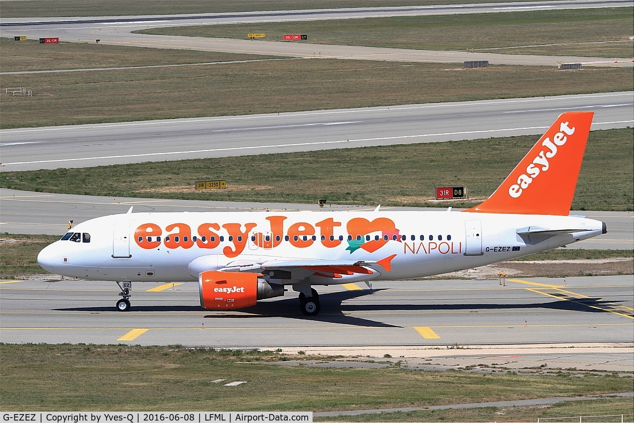 G-EZEZ, 2004 Airbus A319-111 C/N 2360, Airbus A319-111, Holding point Rwy 31R, Marseille-Provence Airport (LFML-MRS)
