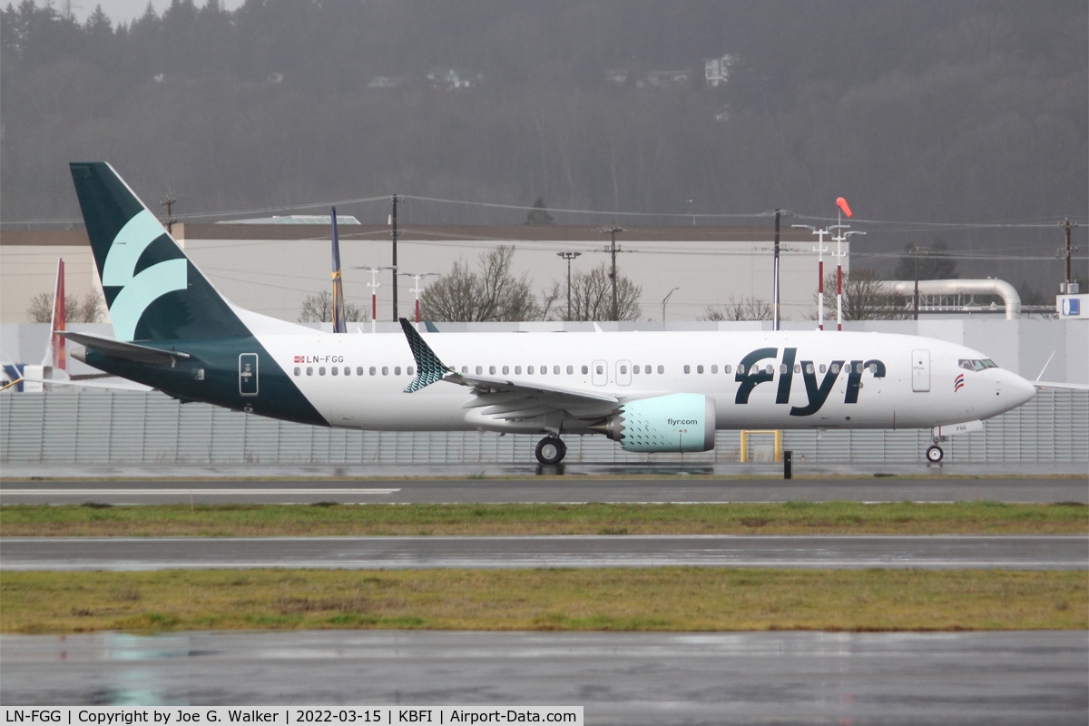 LN-FGG, 2021 Boeing 737-8 MAX C/N 43343, Seen prior to a pre-delivery test flight, was this brand new MAX 8 for Flyr.