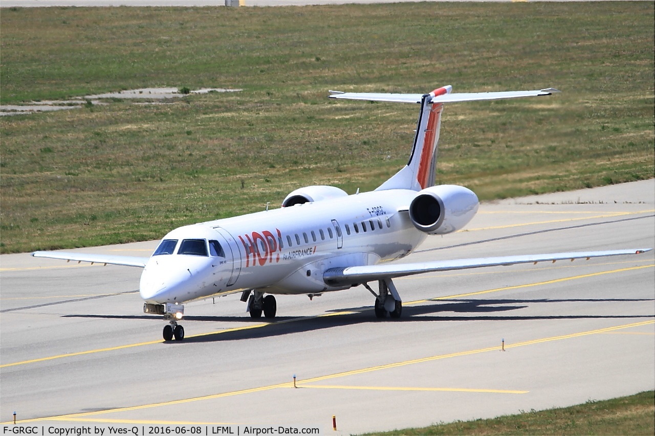 F-GRGC, 1997 Embraer EMB-145EU (ERJ-145EU) C/N 145012, Embraer EMB-145EU, Taxiing to holding point Rwy 31R, Marseille-Provence Airport (LFML-MRS)