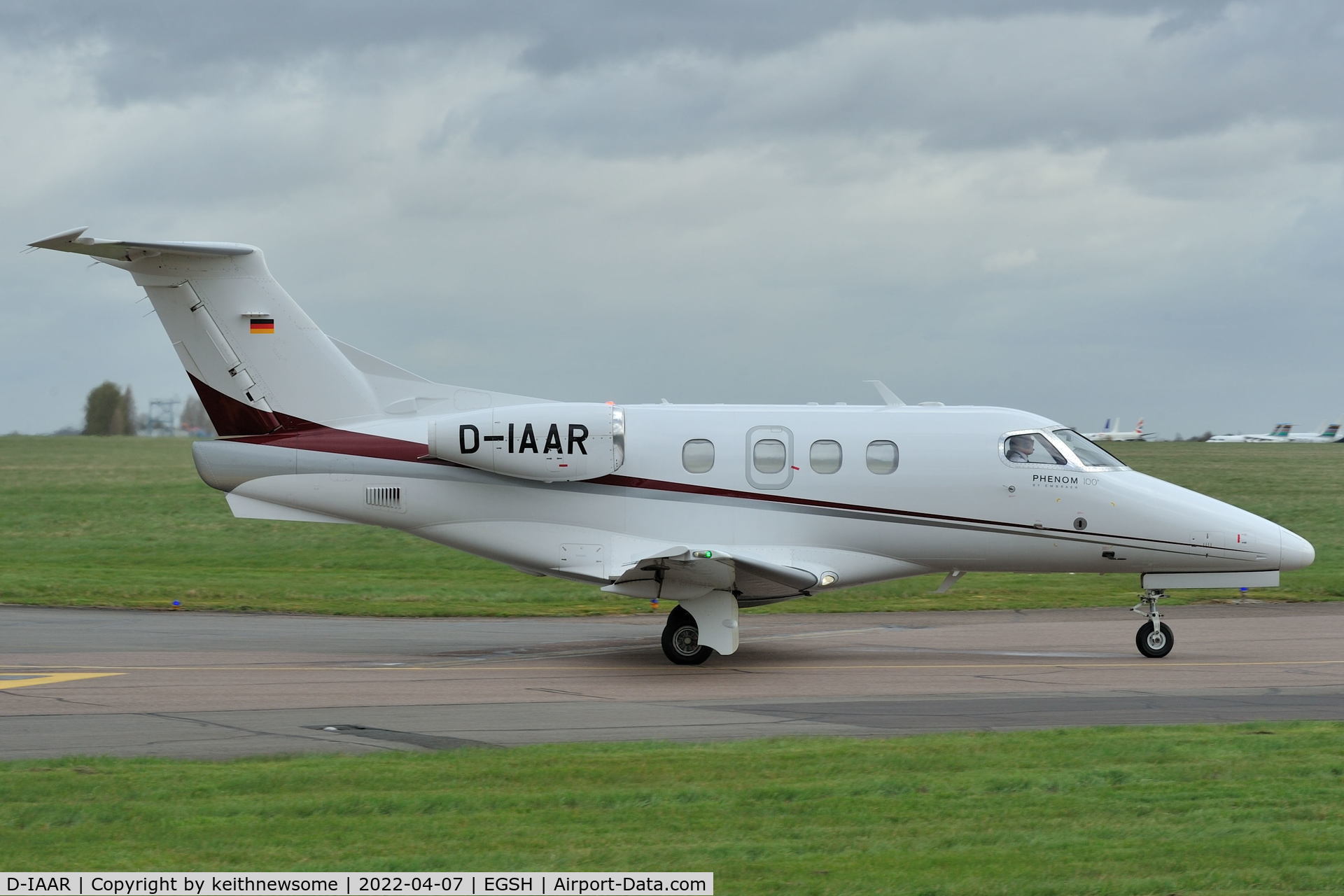 D-IAAR, 2010 Embraer EMB-500 Phenom 100 C/N 50000127, Leaving Norwich for Stansted.
