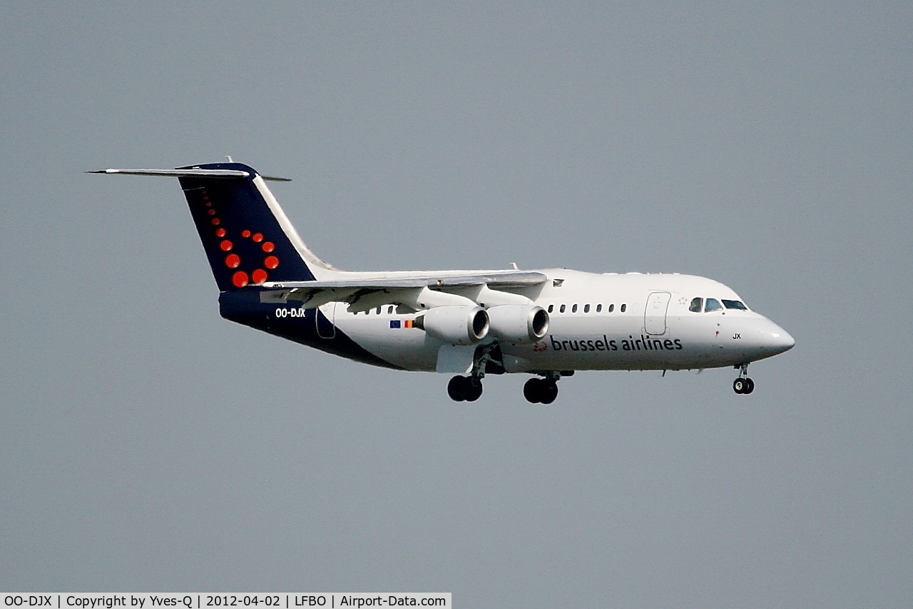 OO-DJX, 1996 British Aerospace Avro 146-RJ85 C/N E.2297, BAE Systems RJ85, Short Approach Rwy 14L, Toulouse Blagnac Airport (LFBO-TLS)