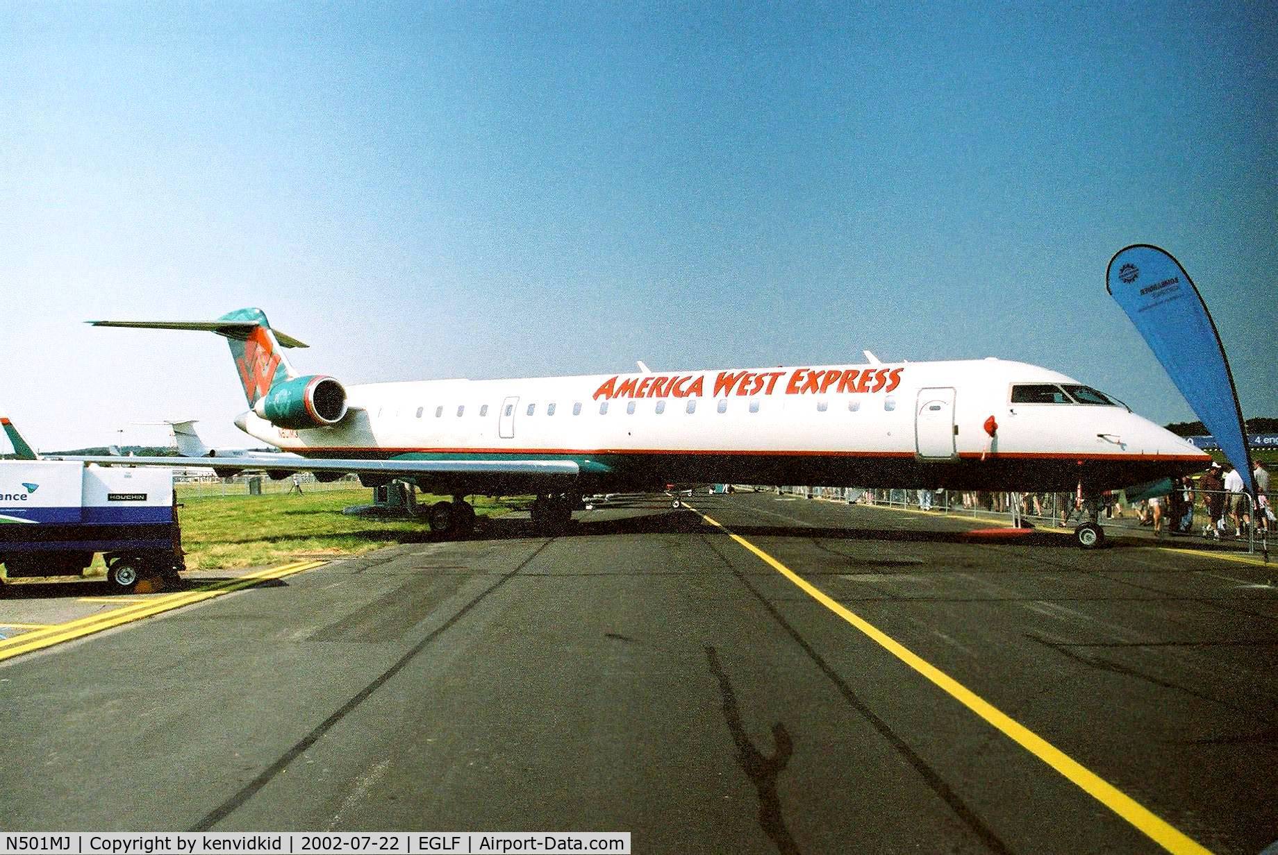 N501MJ, 2002 Canadair CL-600-2C10 Regional Jet CRJ-700 C/N 10047, At Farnborough International 2002.
