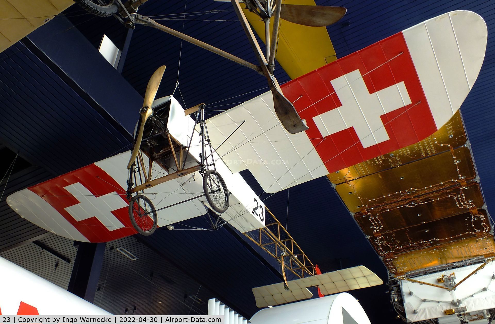 23, 1913 Bleriot XI b C/N Not found 23, Bleriot XI b (original aircraft used by Oskar Bider in 1913 for the first flight across the Alps) at the Verkehrshaus der Schweiz, Luzern (Lucerne)