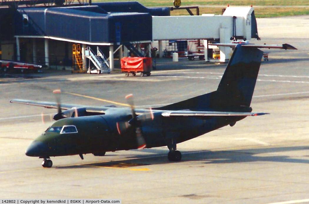 142802, 1986 De Havilland Canada CC-142 Dash 8 (DHC-8-102) C/N 46, At Gatwick circa 1989.