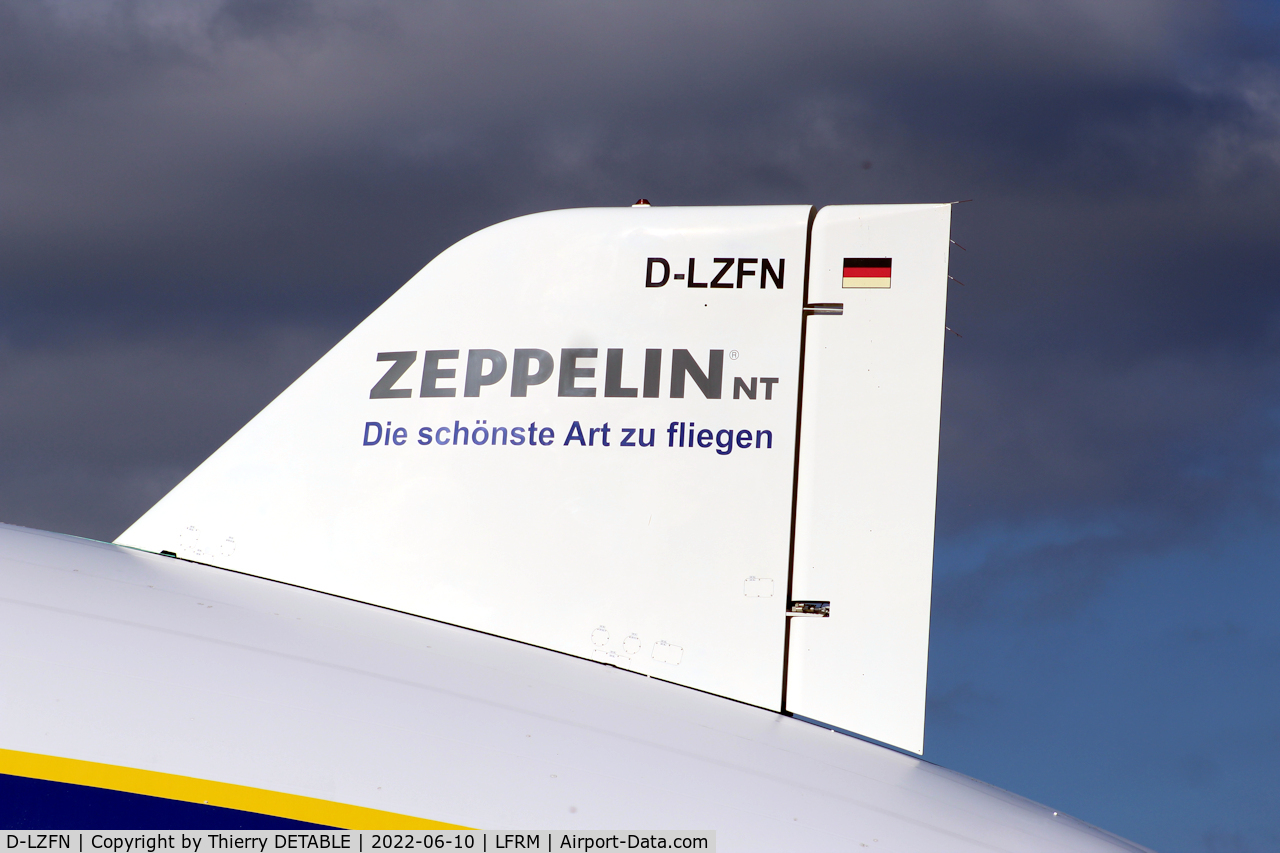 D-LZFN, 1997 Zeppelin LZ N07-100 C/N 001, D-LZFN was the prototype of the Zeppelin NT. Registration resumed a few years ago.