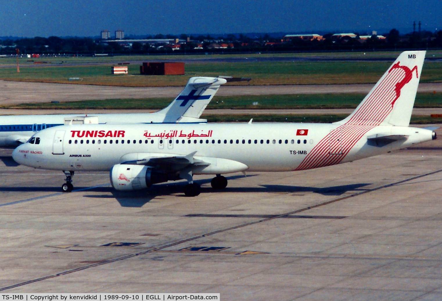 TS-IMB, 1990 Airbus A320-211 C/N 0119, At London Heathrow, circa 1989.