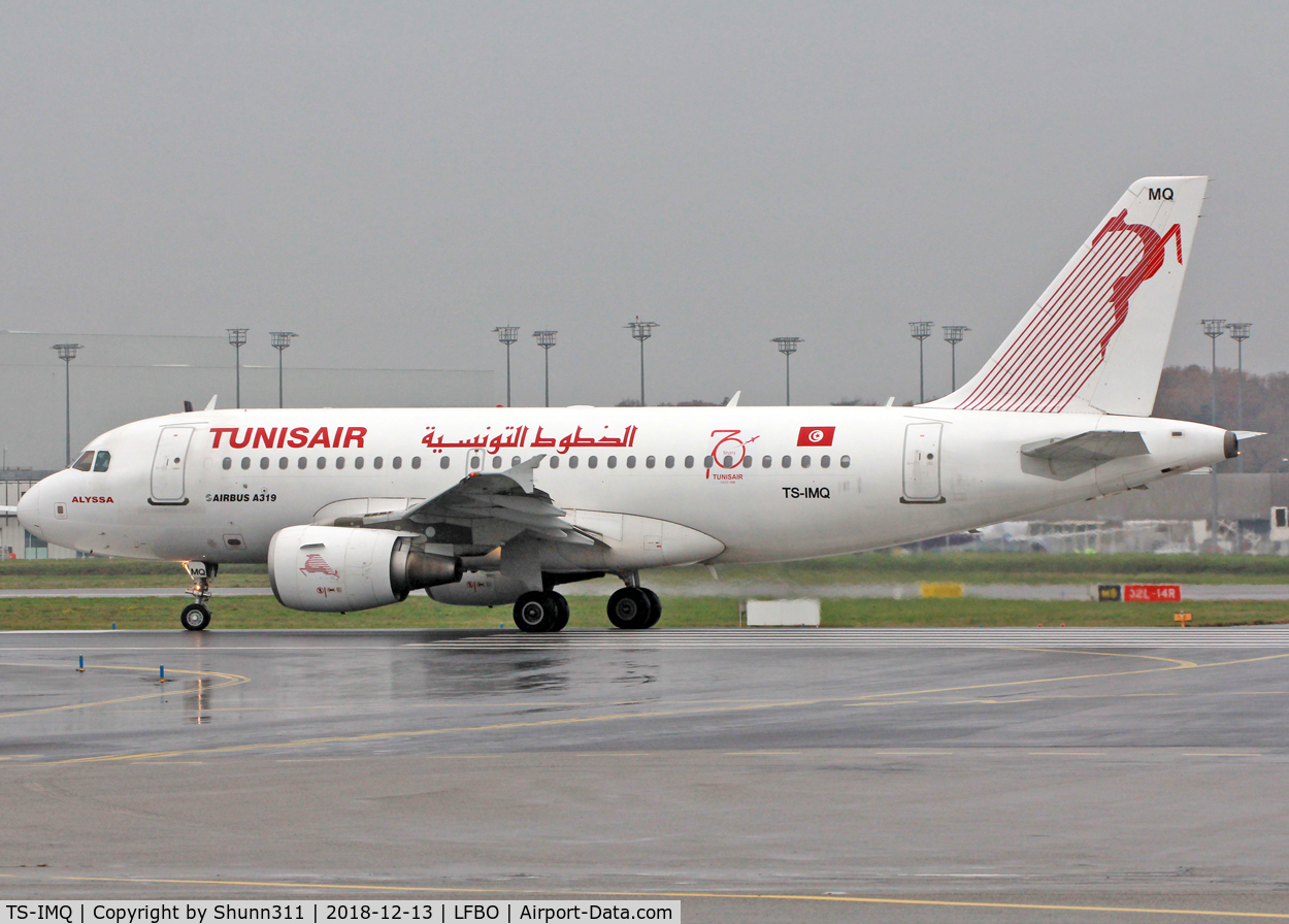 TS-IMQ, 2007 Airbus A319-112 C/N 3096, Ready for departure rwy 14L with 70 anniversary titles