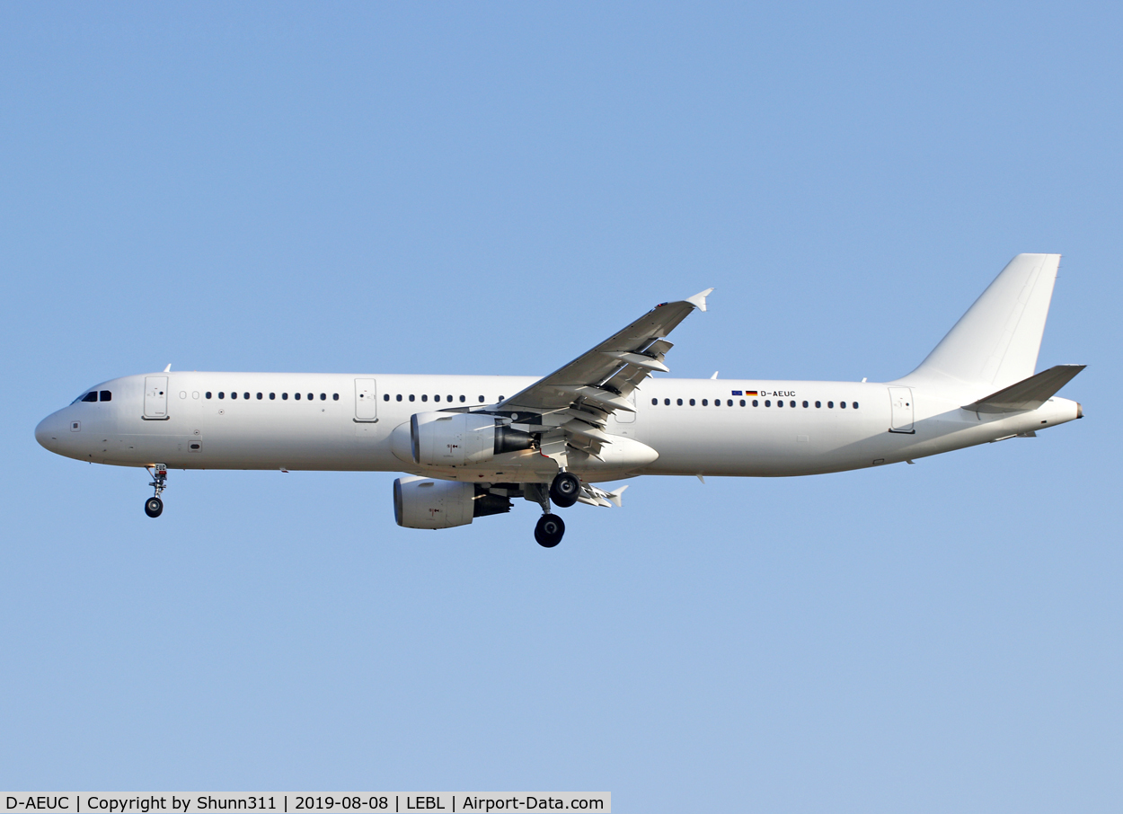 D-AEUC, 2008 Airbus A321-211 C/N 3504, Landing rwy 25R in all white c/s... Operated by Eurowings