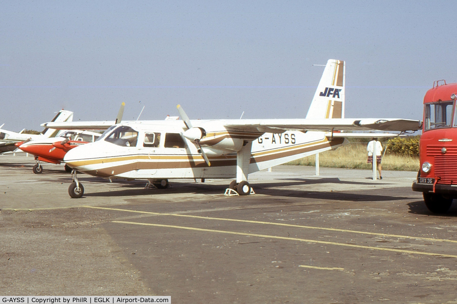 G-AYSS, 1972 Britten-Norman BN-2A-8 Islander C/N 646, John Fisher Airways BN Islander parked at Blackbushe.