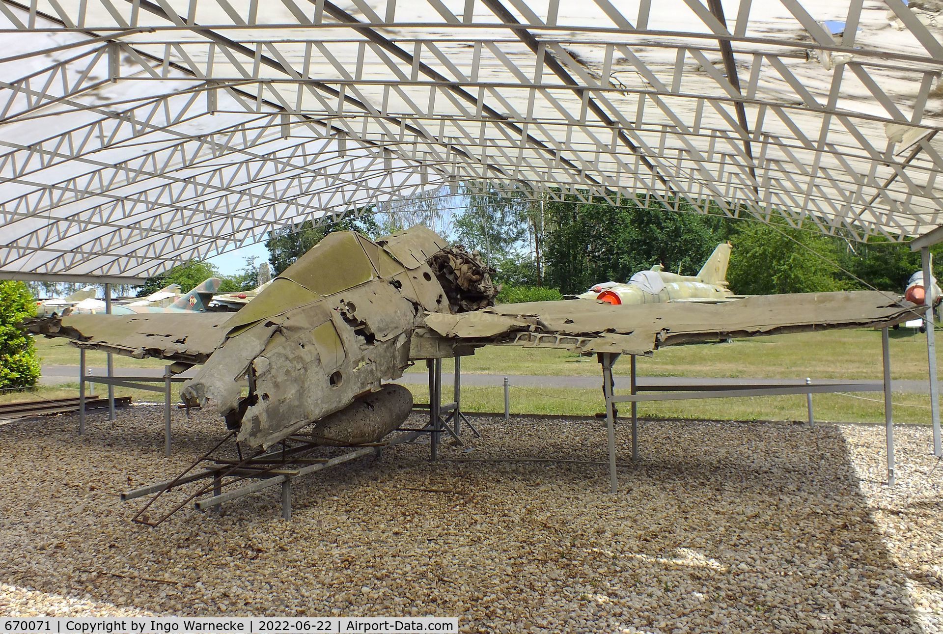 670071, Focke-Wulf Fw-190F-3 C/N Not found 670071, unrestored remains of a Focke-Wulf Fw 190F-3 wreck (forward fuselage and wings) at the Flugplatzmuseum Cottbus (Cottbus airfield museum)