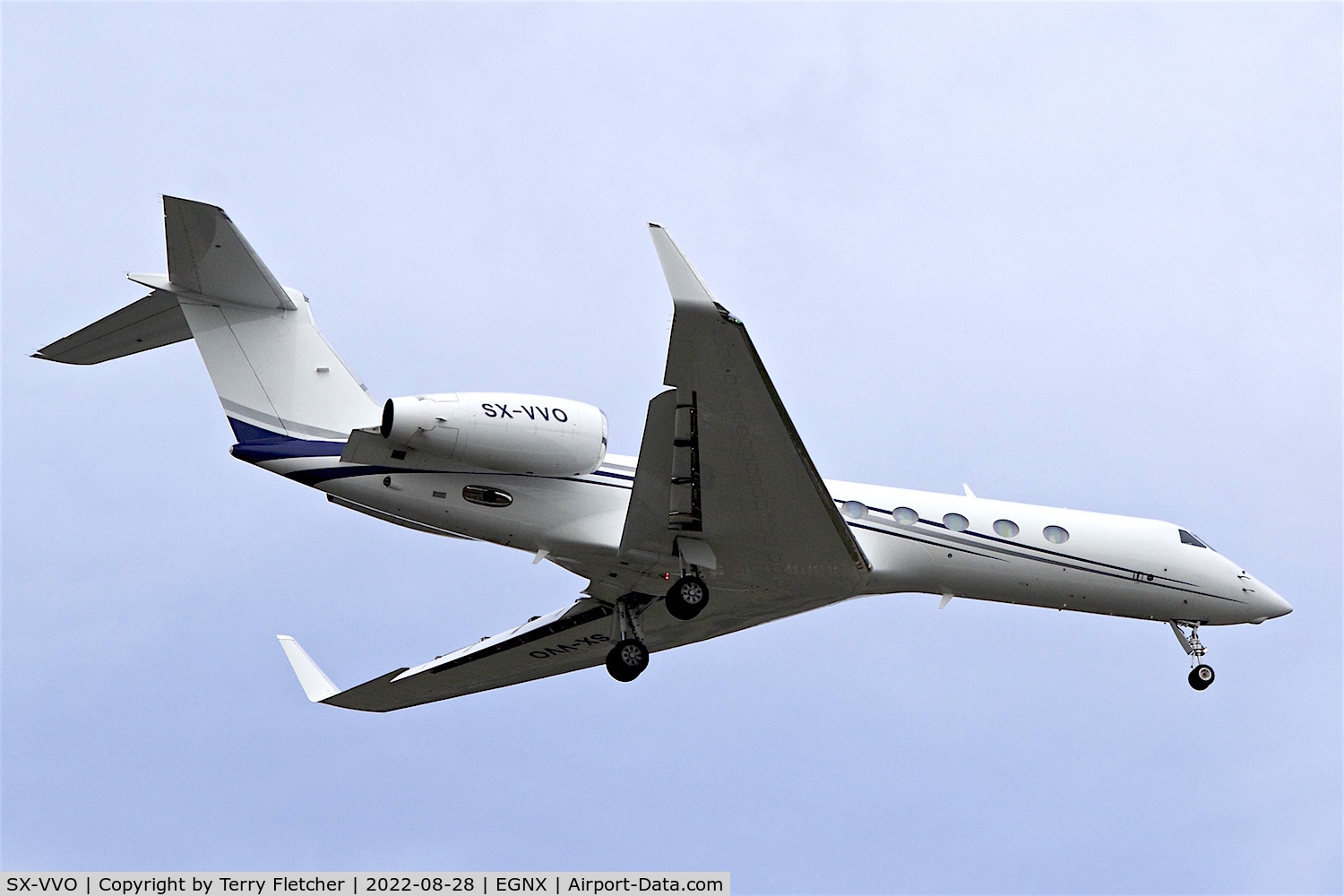 SX-VVO, Gulfstream Aerospace GV-SP (G550) C/N 5364, On approach to East Midlands Airport