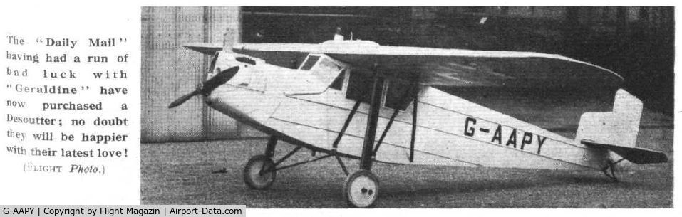 G-AAPY, Desoutter MKI C/N D9, Desouter Mk.I G-AAPY from Flight Magazin 14-02-1930