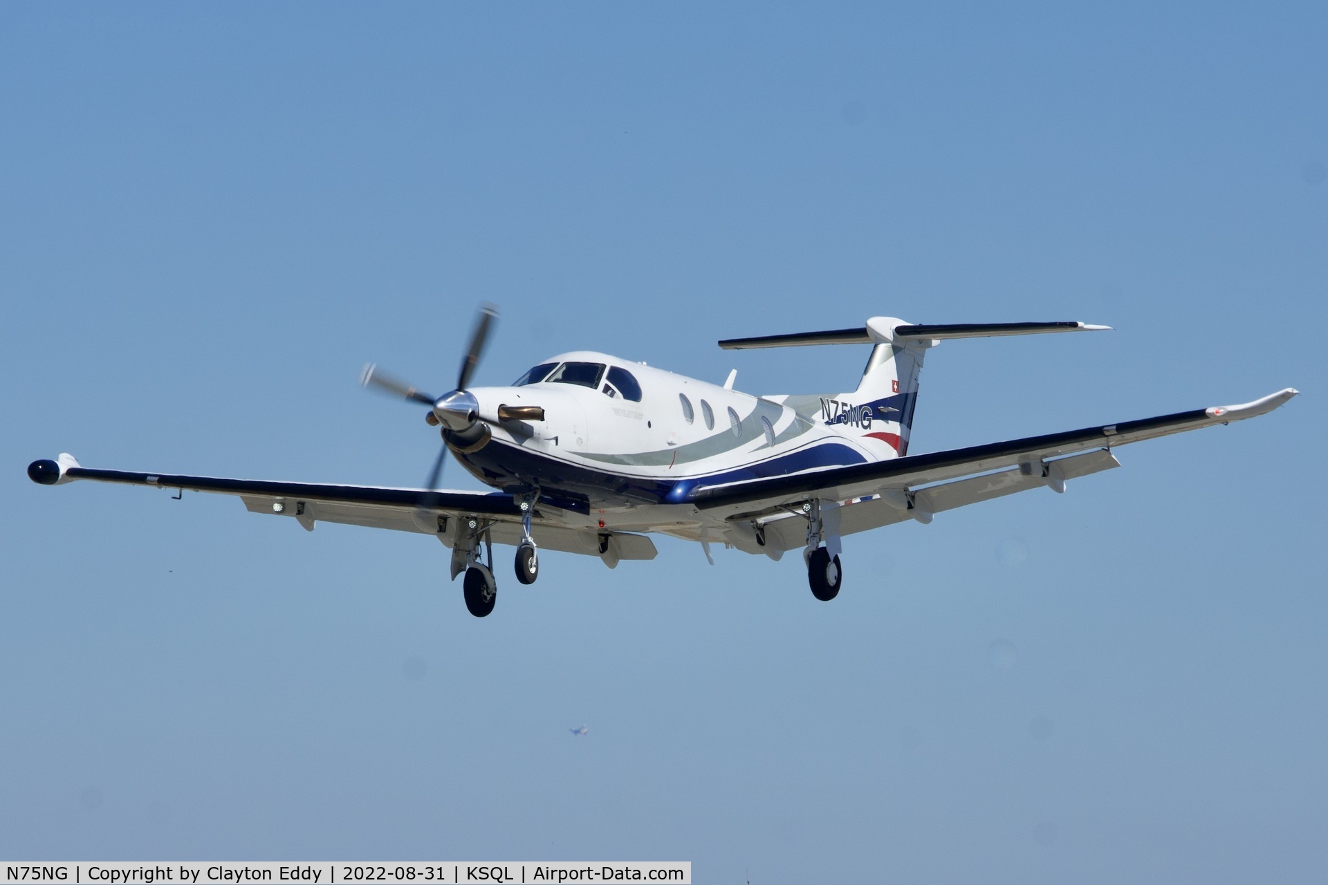 N75NG, 2012 Pilatus PC-12/47E C/N 1375, San Carlos Airport in California 2022.