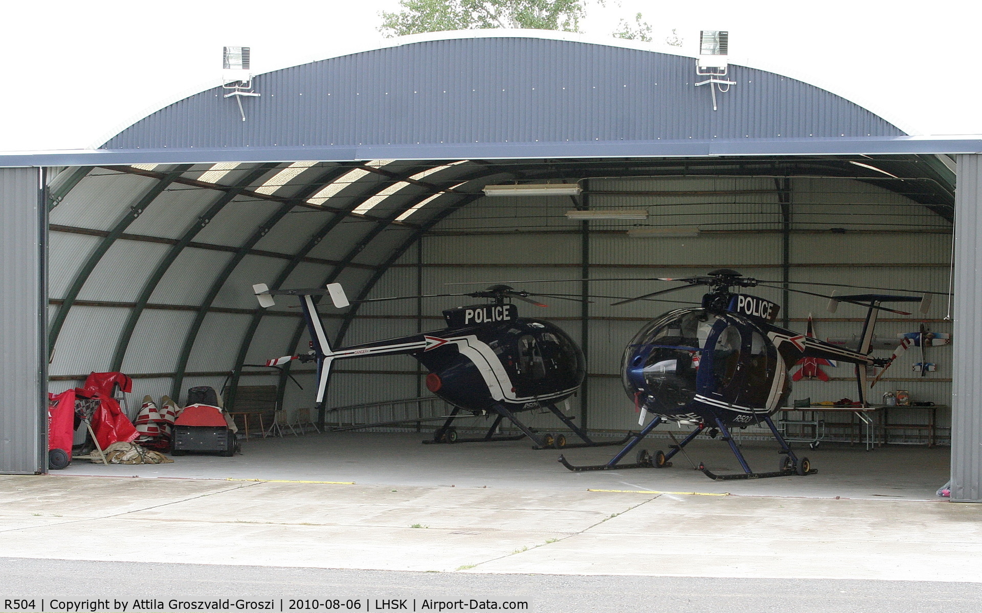 R504, McDonnell Douglas MD-500E (369E) C/N 0416E, LHSK - Siófok-Kiliti Airport, Police hangar, Hungary