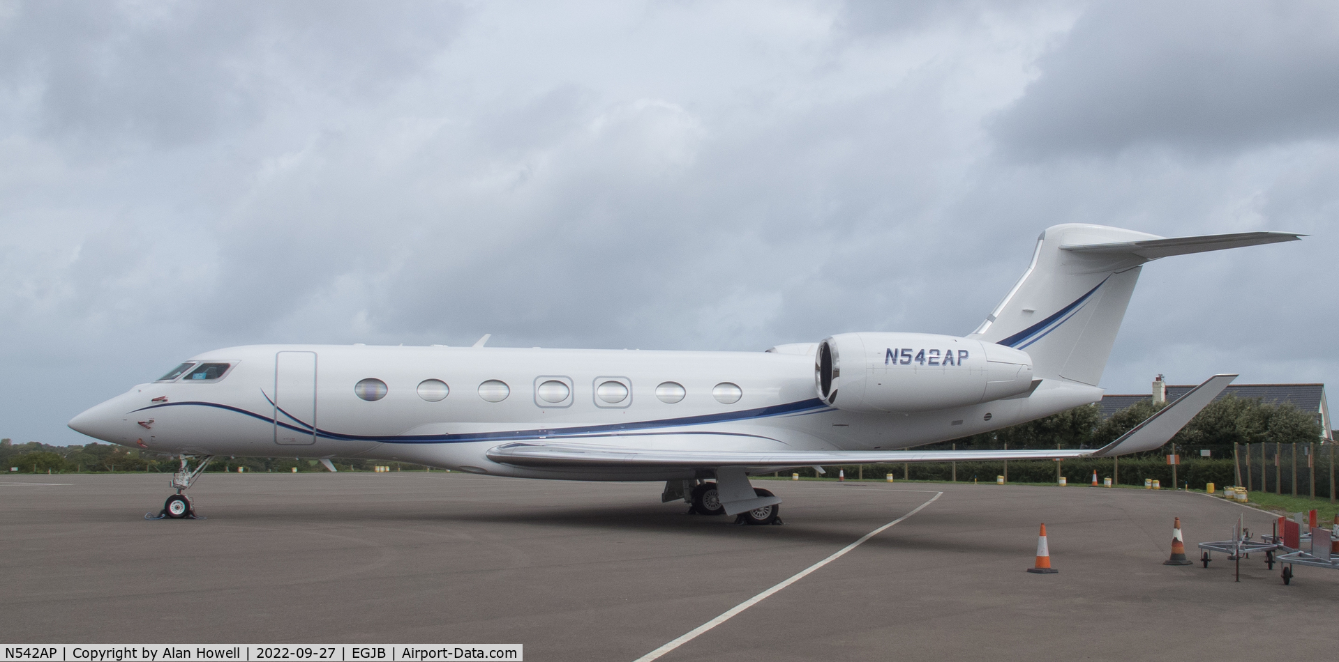 N542AP, 2020 Gulfstream Aerospace GVII-G500 C/N 72069, Parked on the east apron, Guernsey