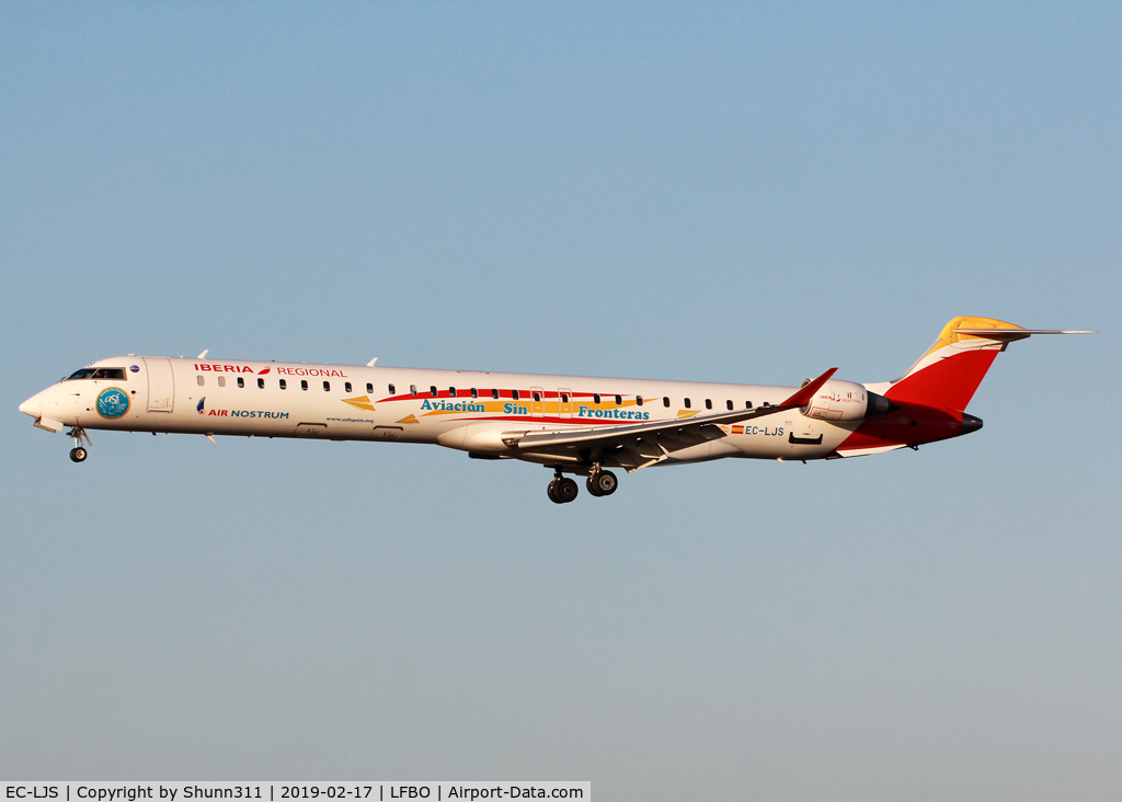 EC-LJS, 2010 Bombardier CRJ-1000ER NG (CL-600-2E25) C/N 19003, Landing rwy 14R in Aviation Without Border c/s