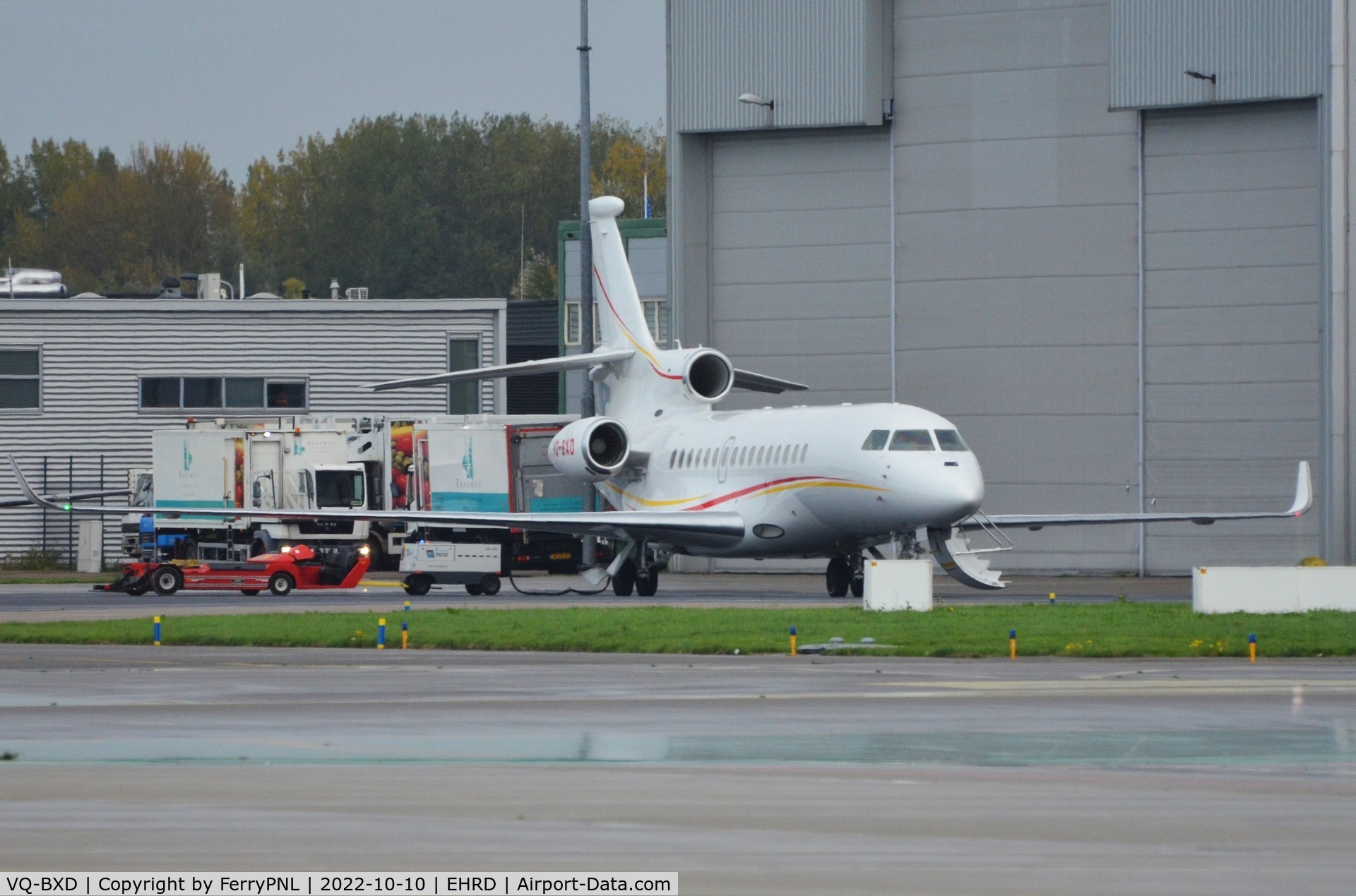 VQ-BXD, 2019 Dassault Falcon 8X C/N 449, Shell DA8X parked outside the hangar for departure shortly after.