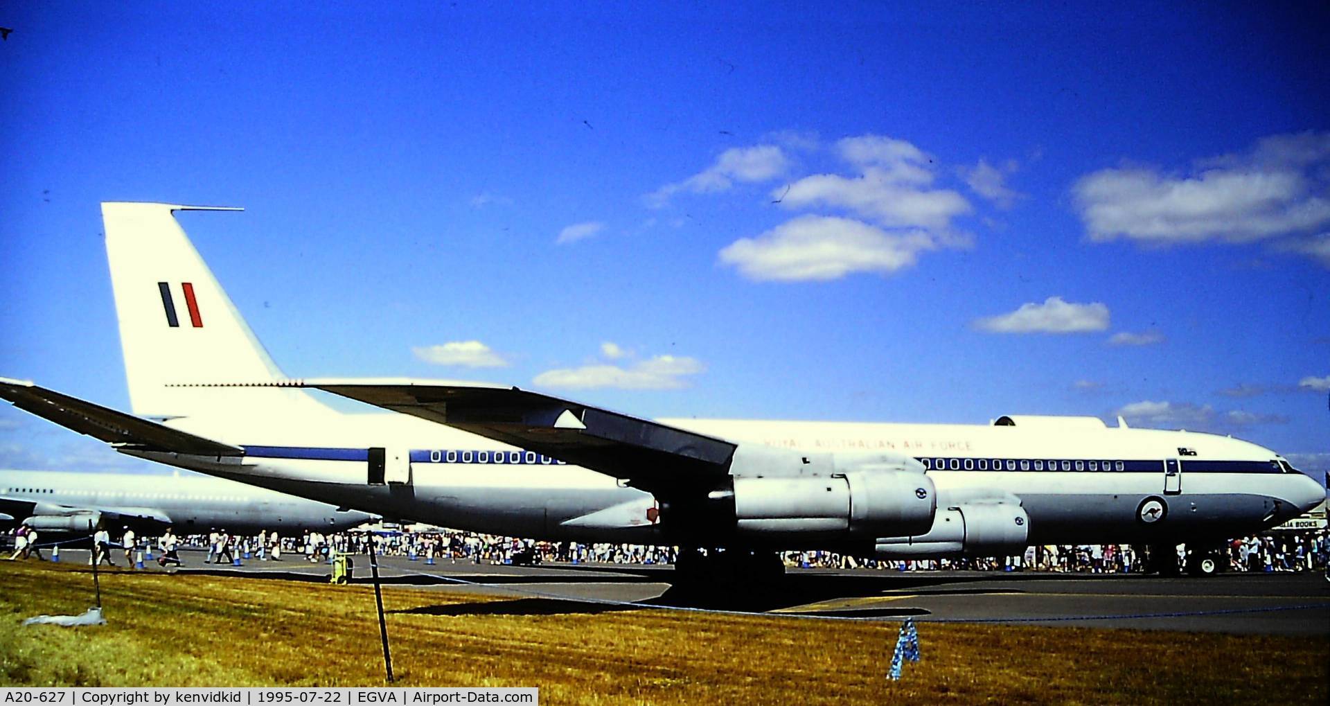 A20-627, 1968 Boeing 707-338C C/N 19627, At the 1995 Fairford International Air Tattoo, scanned from slide.