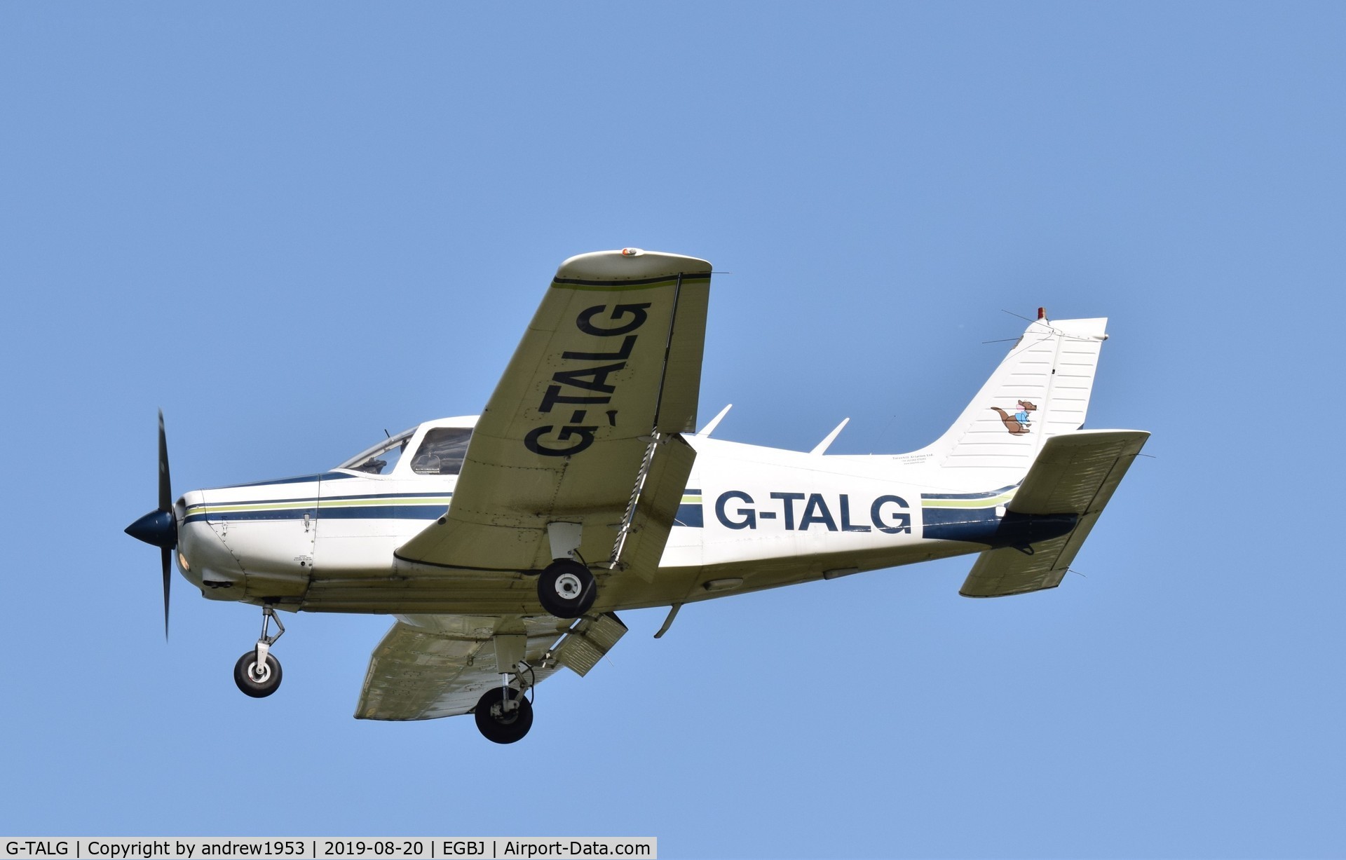 G-TALG, 1976 Piper PA-28-151 Cherokee Warrior C/N 28-7715219, G-TALG landing at Gloucestershire Airport.