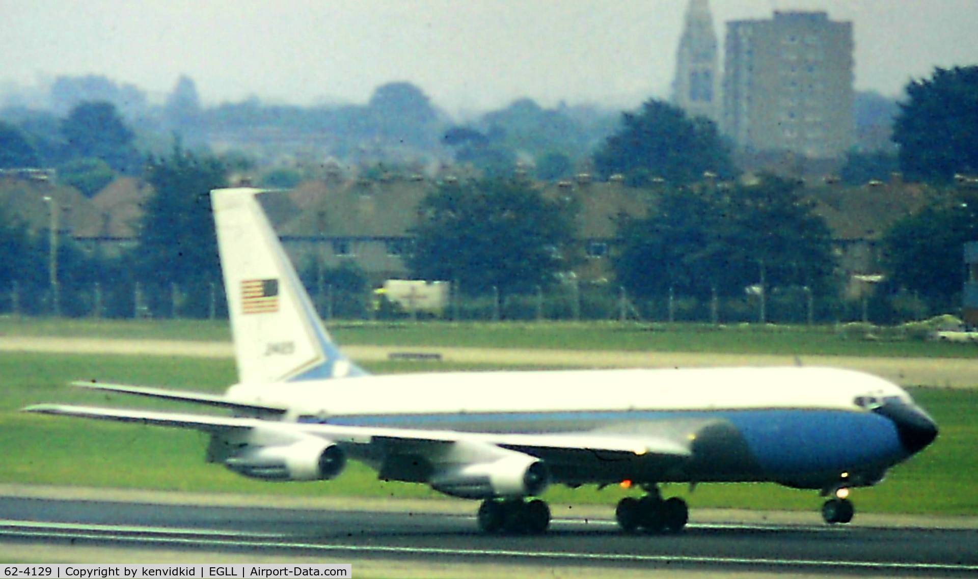 62-4129, 1962 Boeing TC-135W Stratolifter C/N 18469, At Heathrow. Copied from slide.