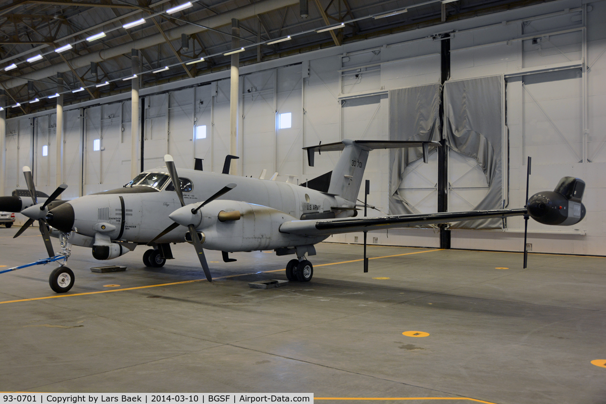 93-0701, 1993 Beechcraft RC-12Q Huron C/N FE-036, Parked in AKO Hangar