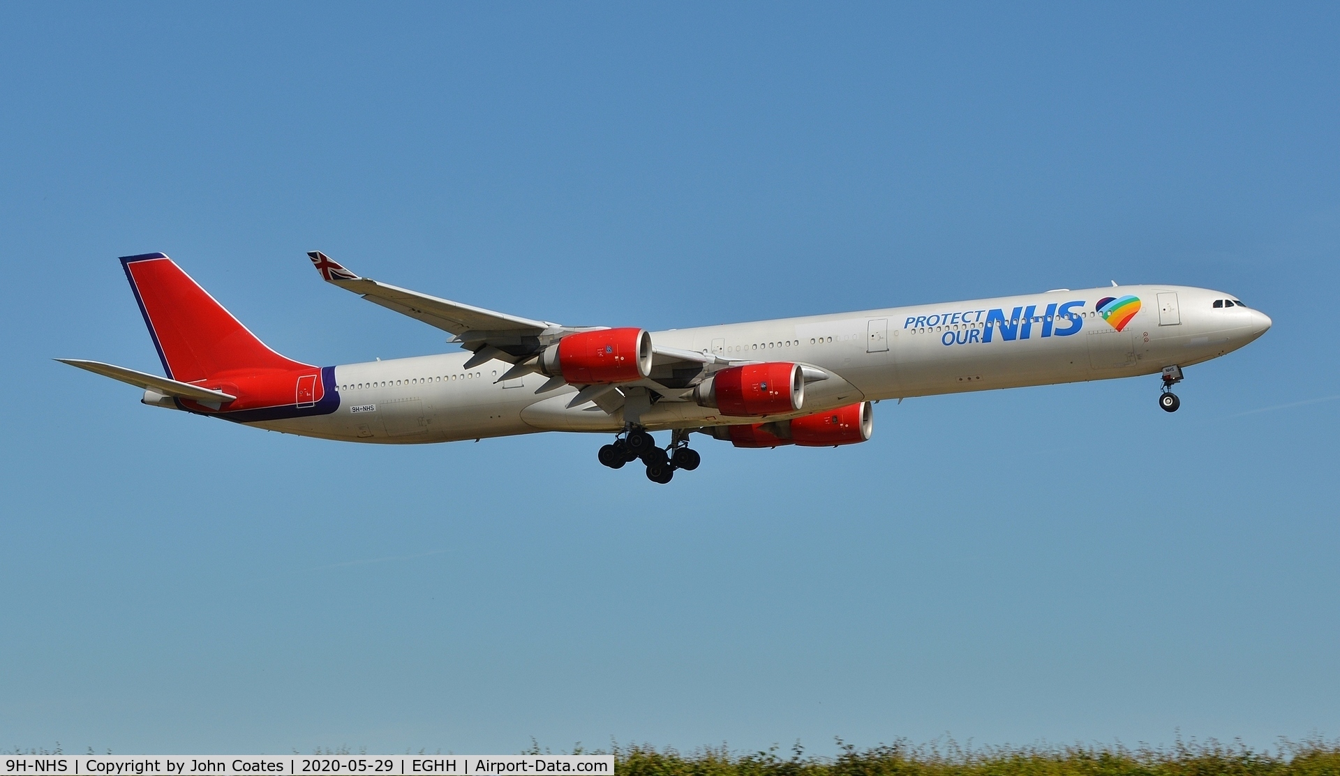 9H-NHS, 2006 Airbus A340-642 C/N 736, On approach to 08