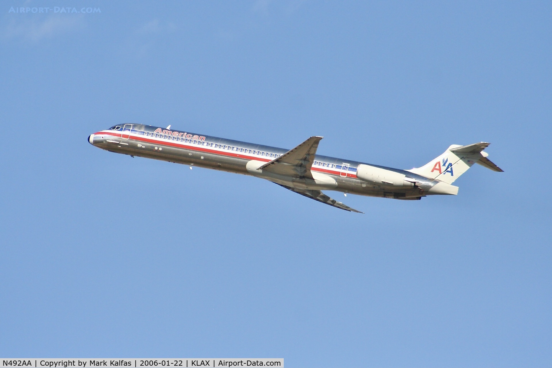 N492AA, 1989 McDonnell Douglas MD-82 (DC-9-82) C/N 49730, American Airlines McDonnell Douglas MD-82, N492AA departing 25R LAX