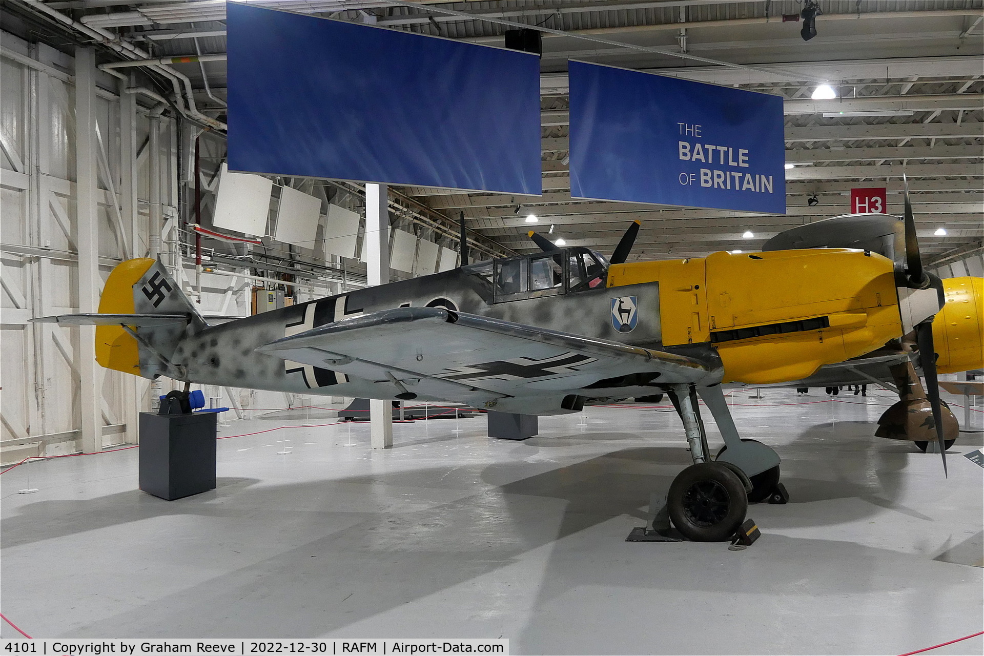 4101, 1940 Messerschmitt Bf-109E-3/B C/N 4101, On display at the RAF Museum, Hendon.