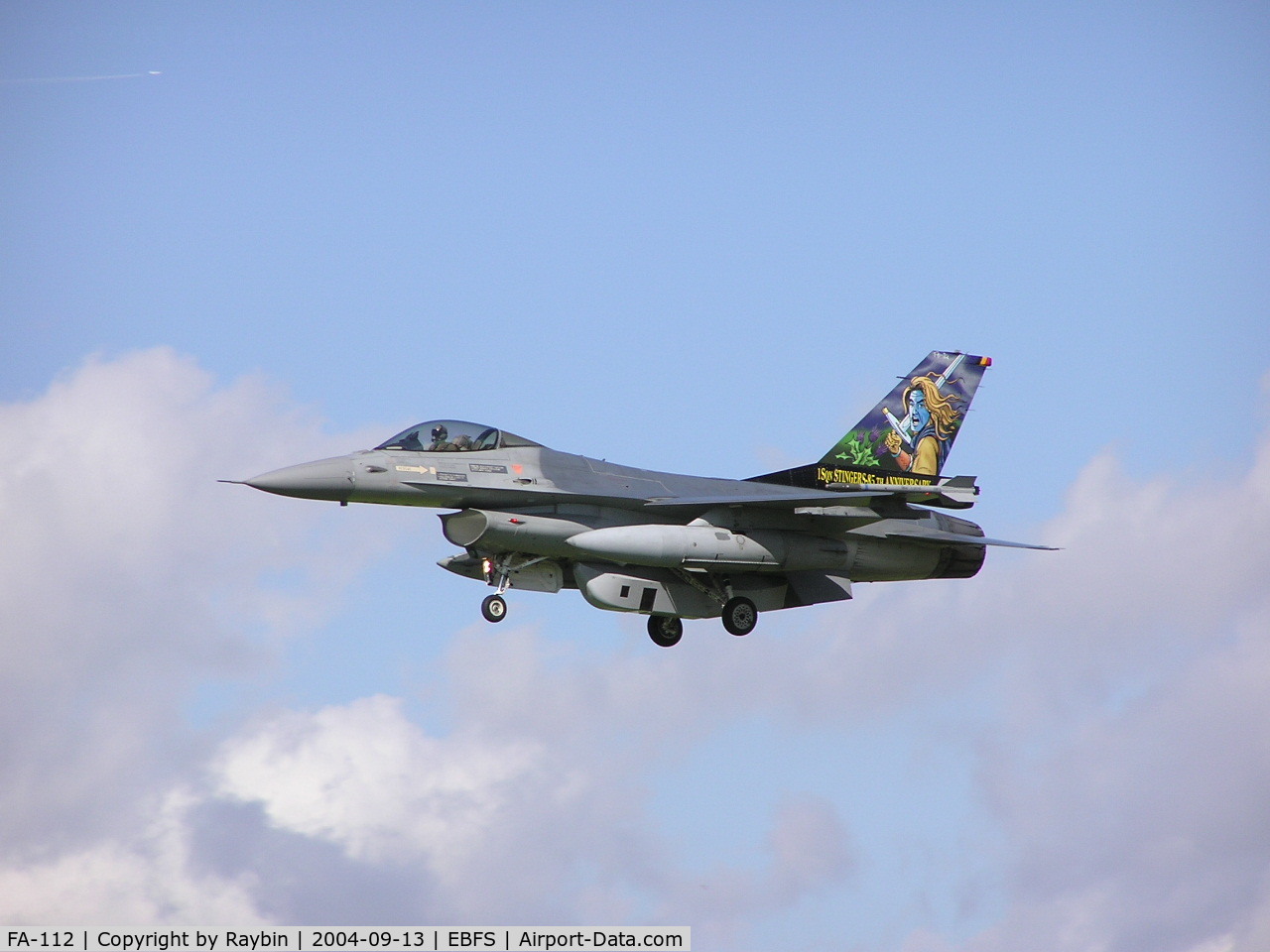 FA-112, 1989 SABCA F-16AM Fighting Falcon C/N 6H-112, Sadly crashed into the North Sea on Sept. 9th 2005
Special tail 