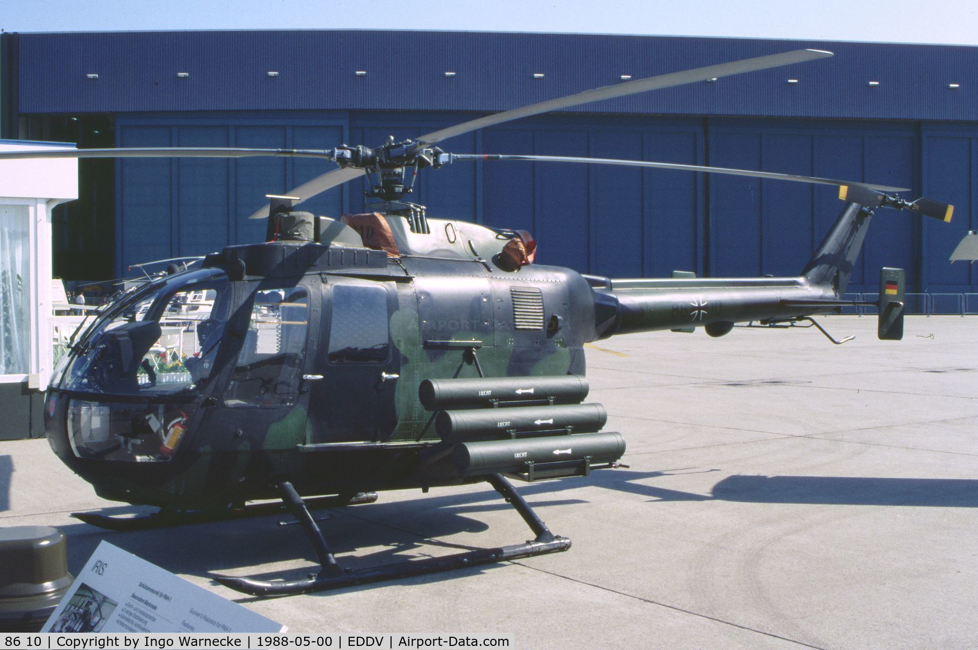86 10, MBB Bo.105P1M C/N 6010, MBB Bo 105P1M PAH-1 of the Heeresflieger (German Army) at the Internationale Luftfahrtausstellung ILA, Hannover 1988