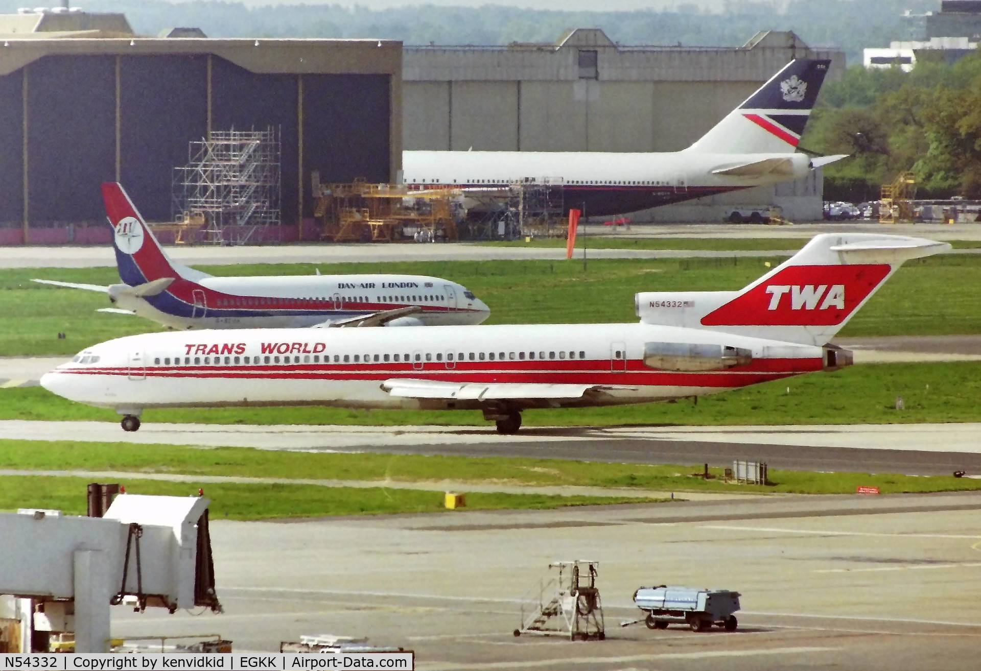 N54332, 1970 Boeing 727-231 C/N 20310, At London Gatwick early 1992.