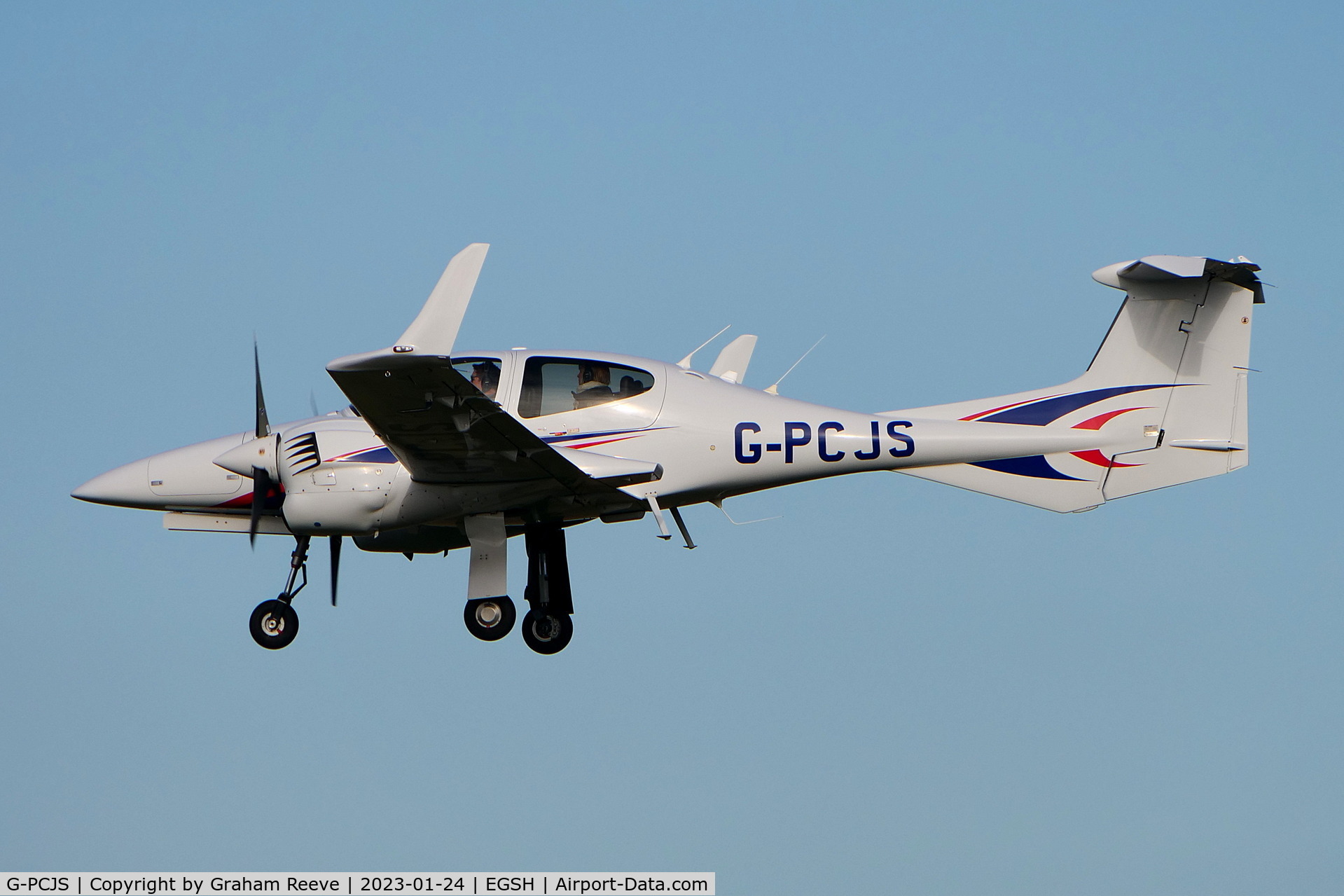 G-PCJS, 2010 Diamond DA-42 NG Twin Star C/N 42.027, Landing at Norwich.