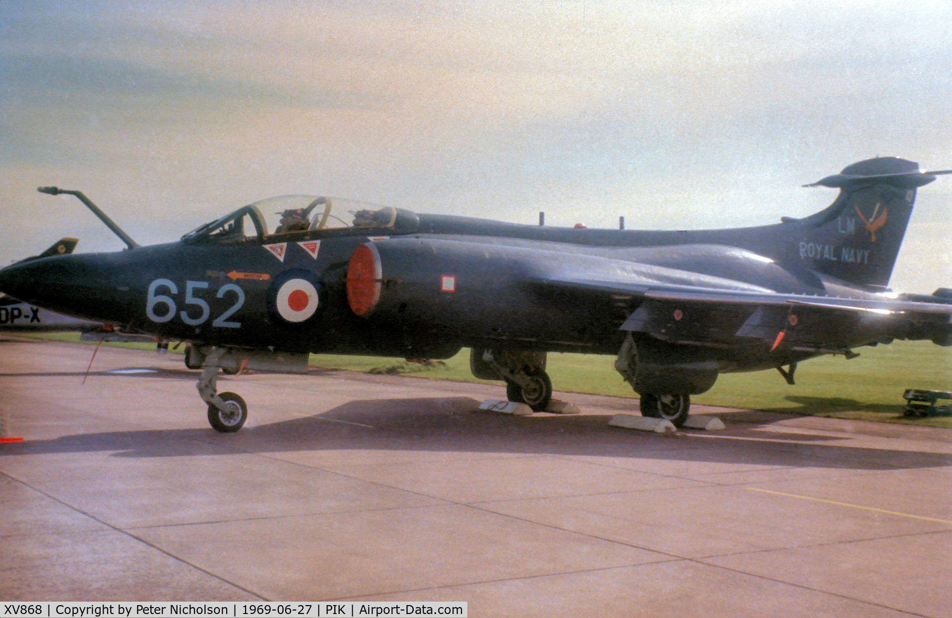 XV868, 1969 Hawker Siddeley Buccaneer S.2B C/N B3-17-67, Buccaneer S.2 of 736 Naval Air Squadron at RNAS Lossiemouth on display at the 1969 Prestwick Airshow.