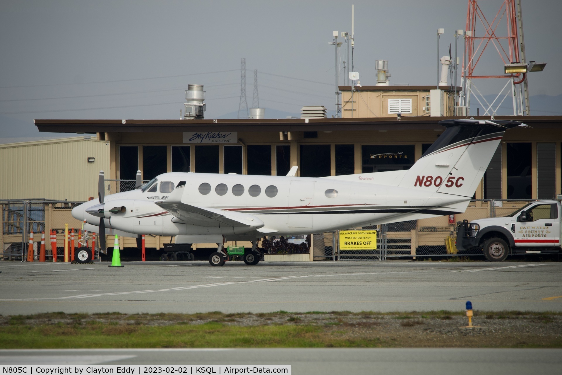 N805C, 2001 Raytheon B200 Super King Air C/N BB-1751, San Carlos Airport in California 2023.