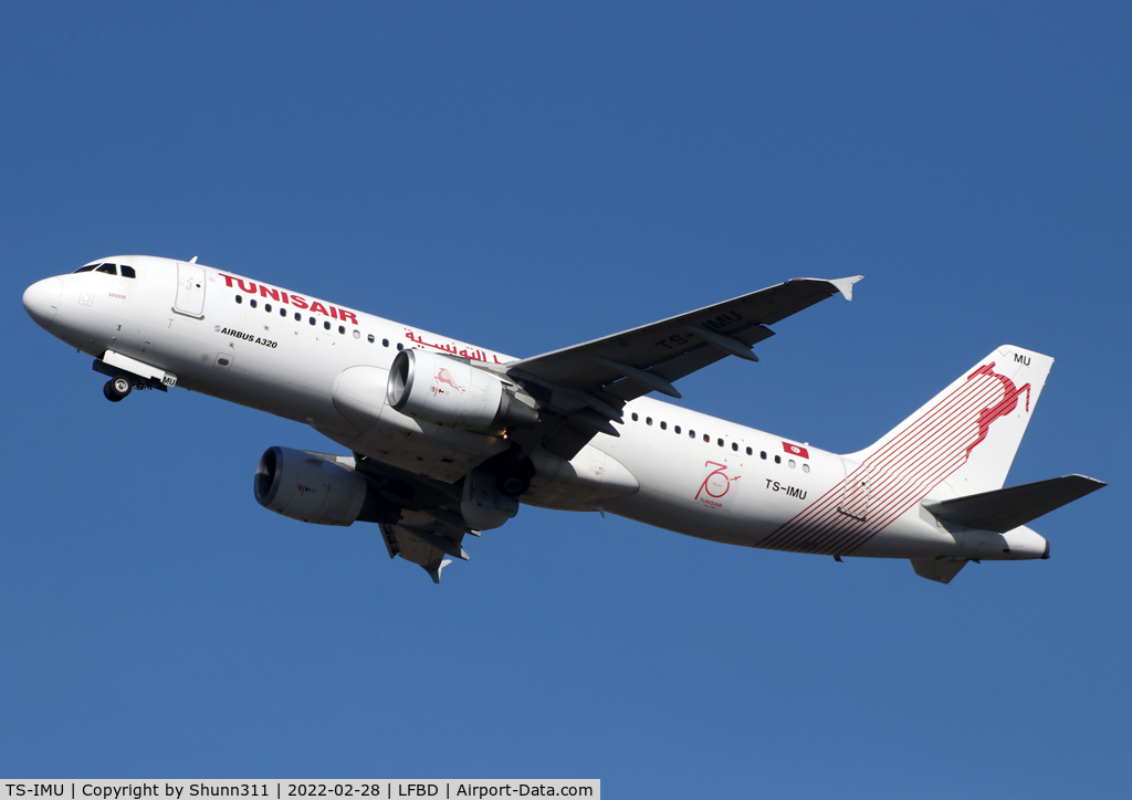 TS-IMU, 2013 Airbus A320-214 C/N 5474, Climbing after take off from rwy 23... Still with 70th anniversary patch...