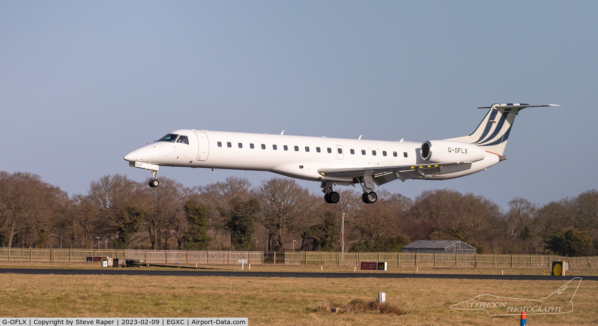 G-OFLX, 2002 Embraer ERJ-145LR (EMB-145LR) C/N 145588, Landing Rwy 25 RAF Coningsby