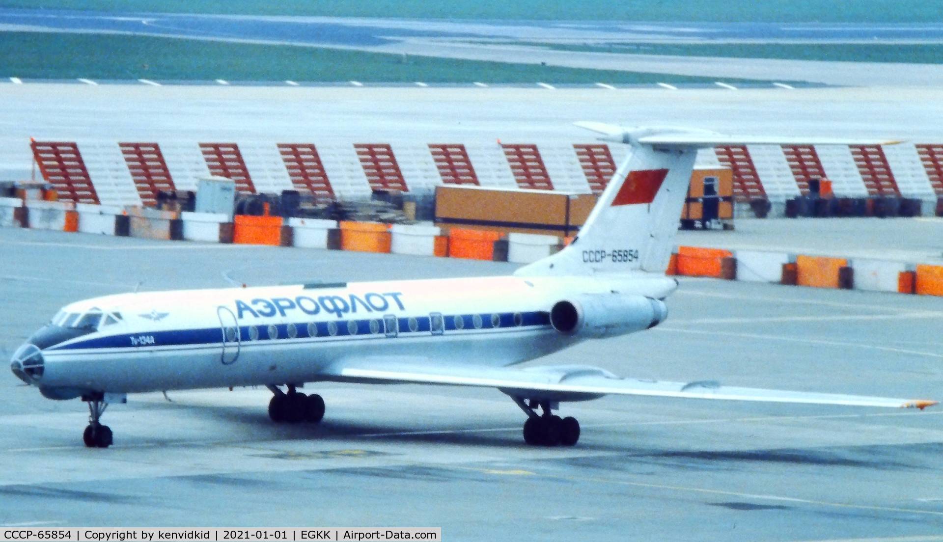 CCCP-65854, 1975 Tupolev TU-134A C/N 23248, At London Gatwick, early 1980's.