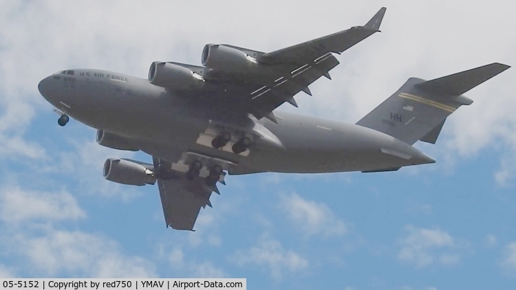 05-5152, 2005 Boeing C-17A Globemaster III C/N F-159/P-152, Globemaster at Avalon Air Show. Still from a video.