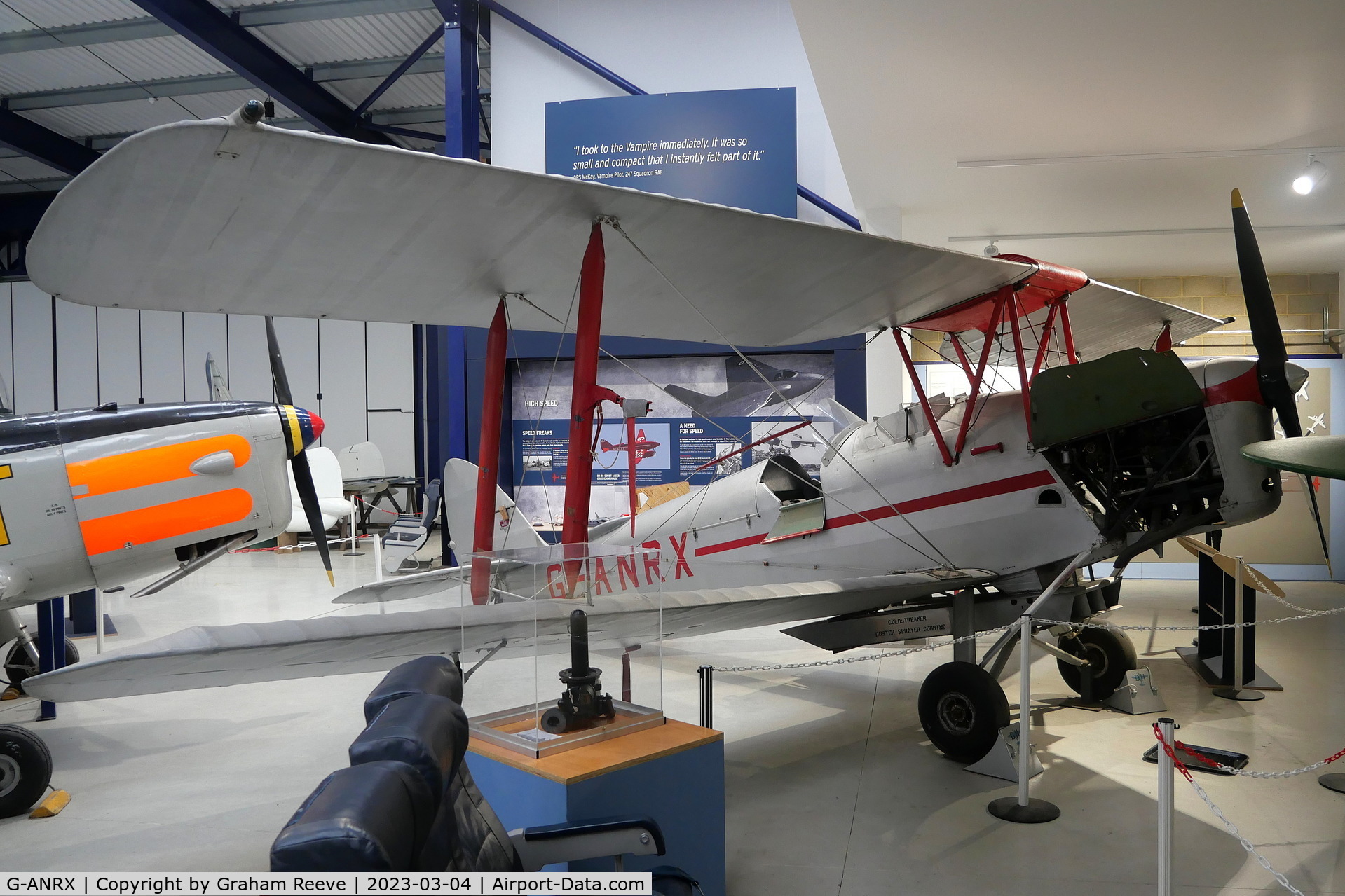 G-ANRX, De Havilland DH-82A Tiger Moth II C/N 3863, On display at the De Havilland Museum, London Colney.