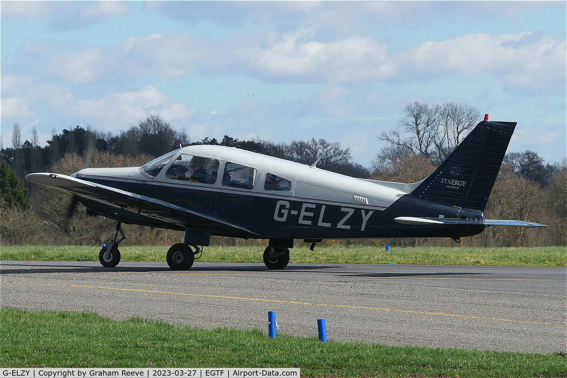 G-ELZY, 1986 Piper PA-28-161 Cherokee Warrior II C/N 28-8616027, Just landed at Fairoaks.