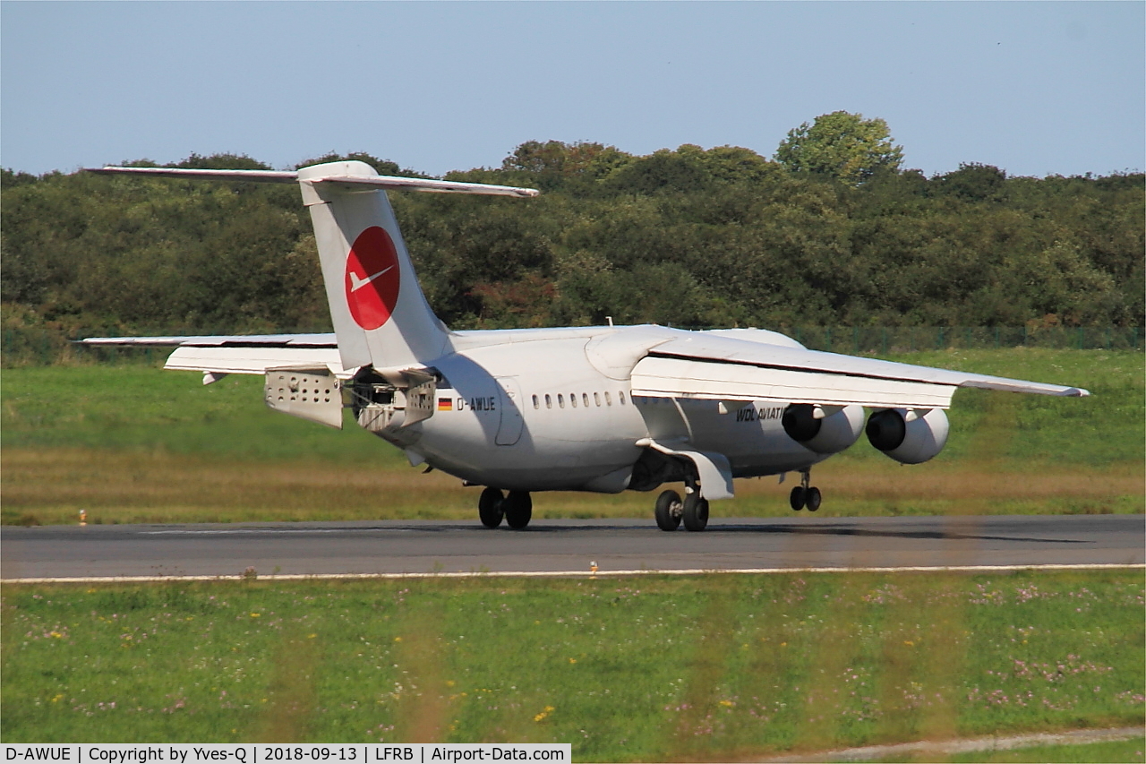 D-AWUE, 1986 British Aerospace BAe.146-200 C/N E2050, British Aerospace BAe.146-200, Touchdown rwy 07R, Brest-Bretagne airport (LFRB-BES)