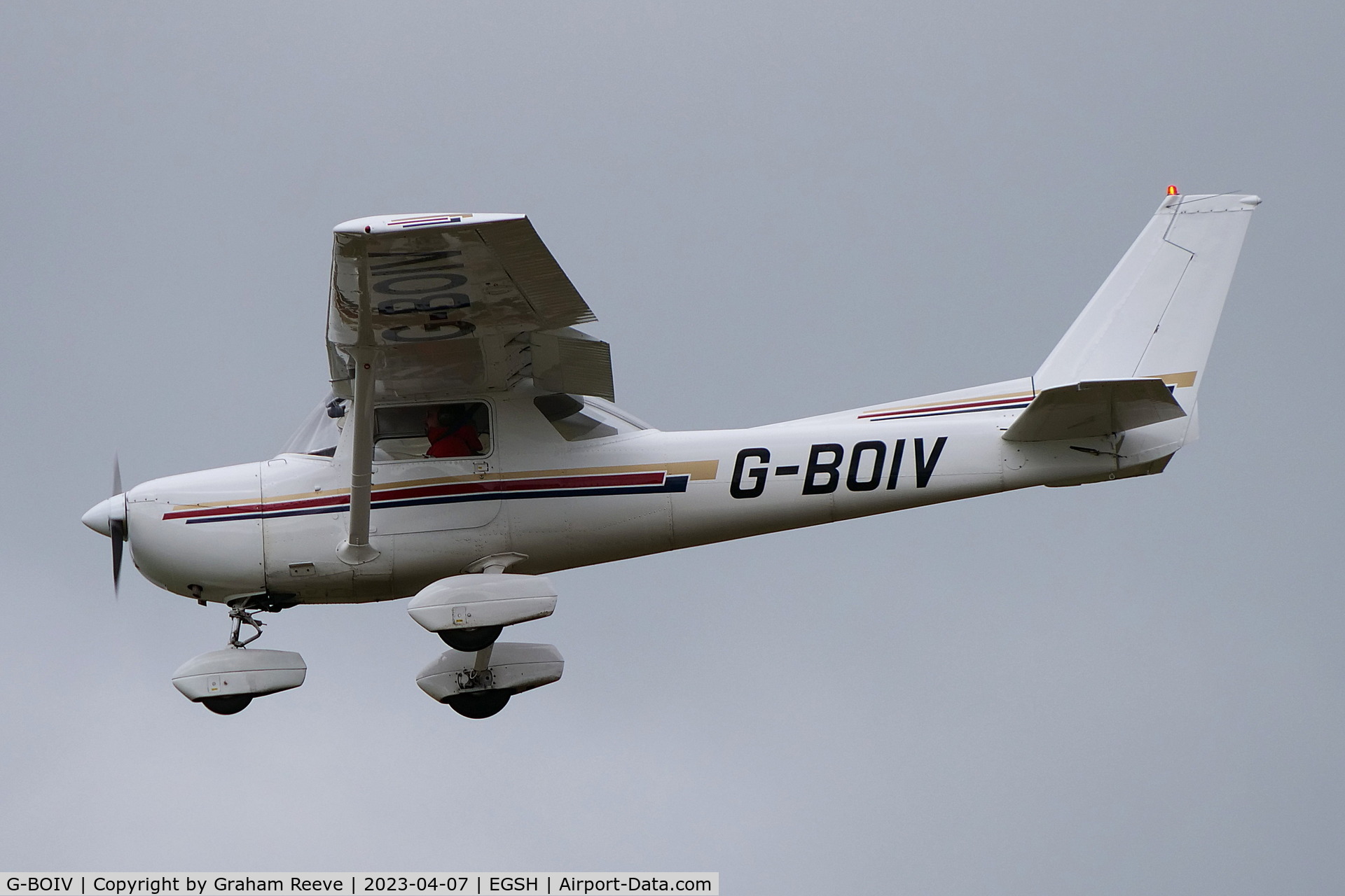 G-BOIV, 1976 Cessna 150M C/N 150-78620, Landing at Norwich.