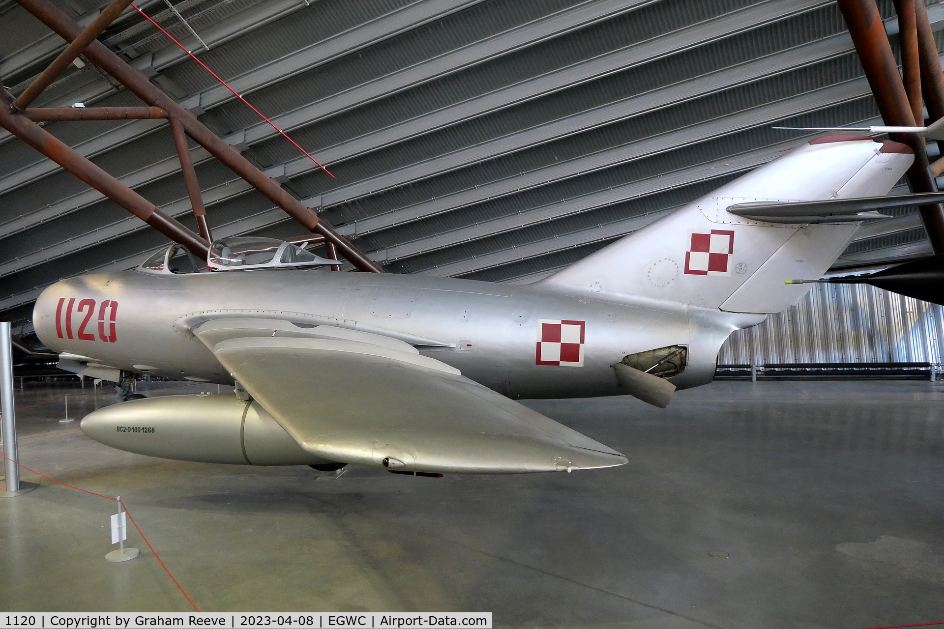 1120, 1955 Mikoyan-Gurevich MiG-15bis (Lim-2) C/N 1B01120, On display at the RAF Museum, Cosford.