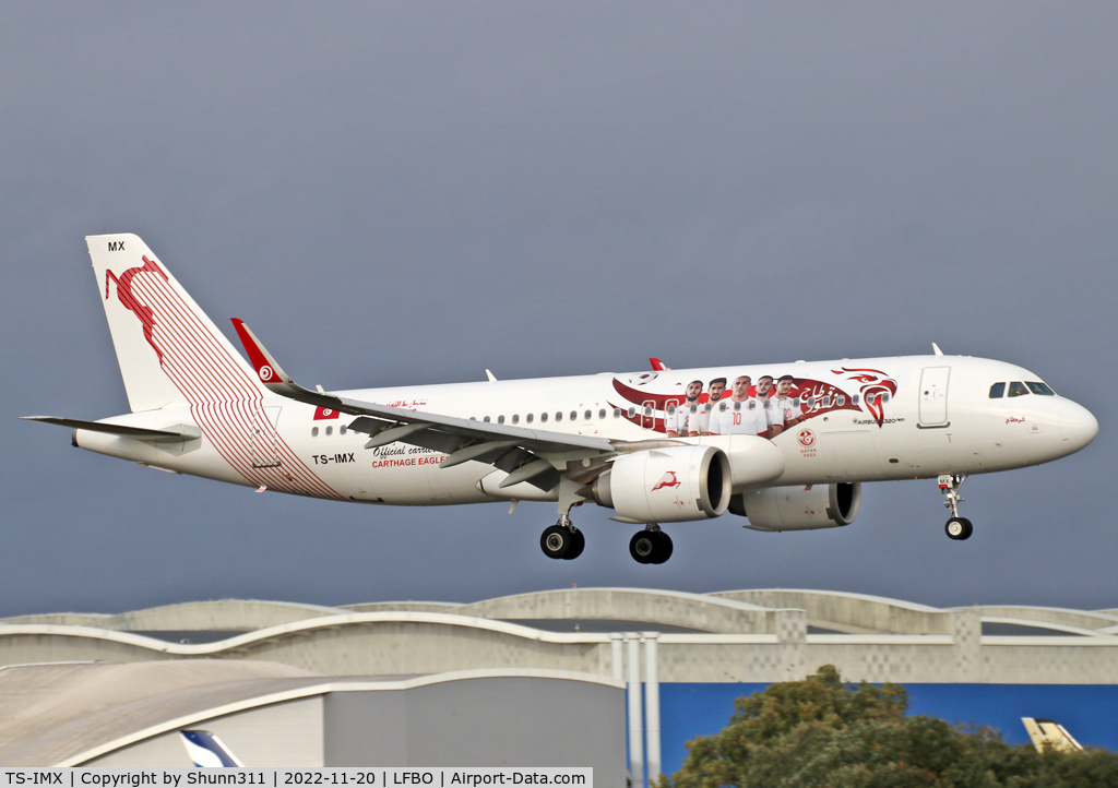 TS-IMX, 2021 Airbus A320-251N C/N 10575, Landing rwy 14R with special World Cup c/s