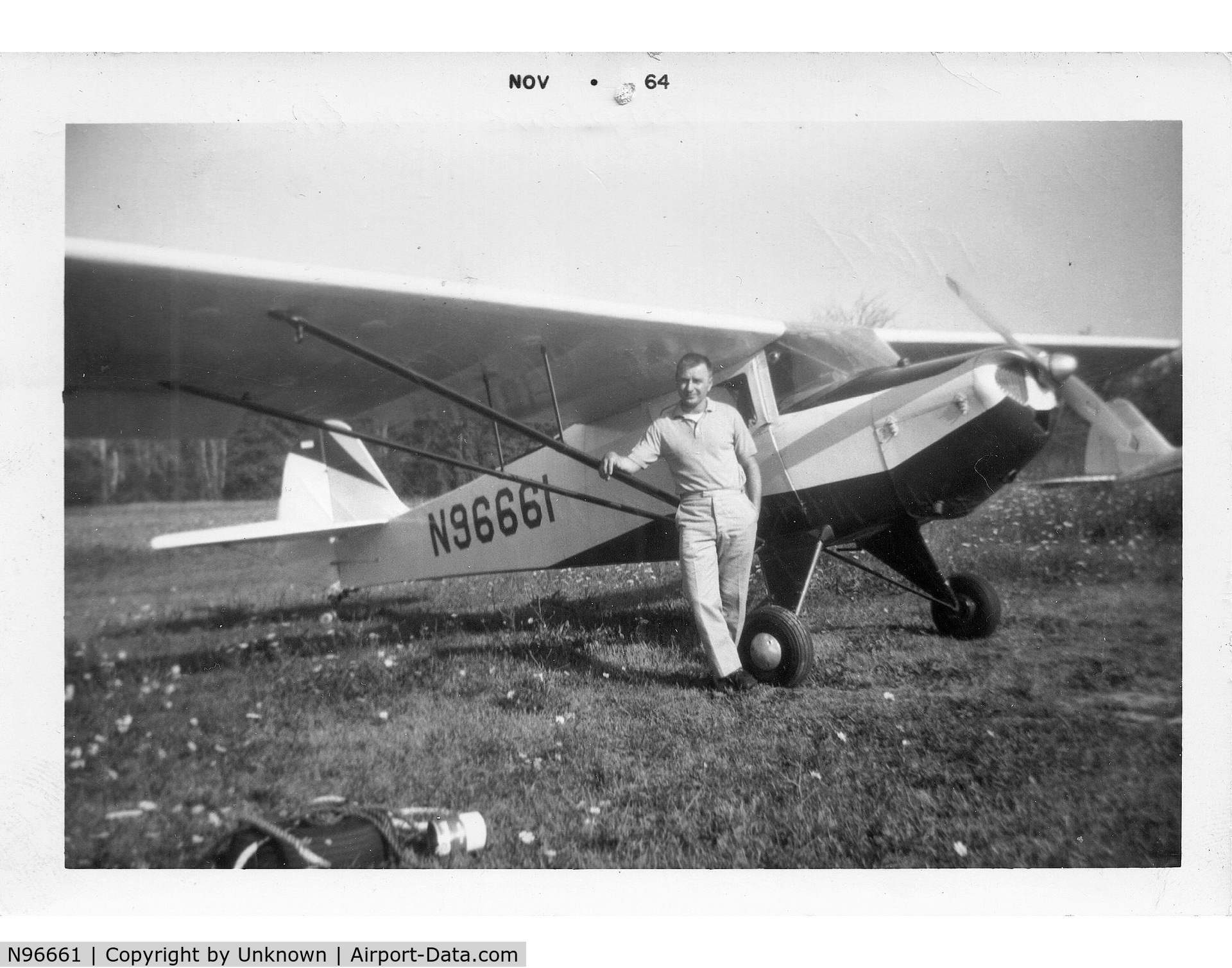 N96661, 1946 Taylorcraft BC12-D C/N 8961, Owner Ralph Mitchell pictured with the plane in the 60s.