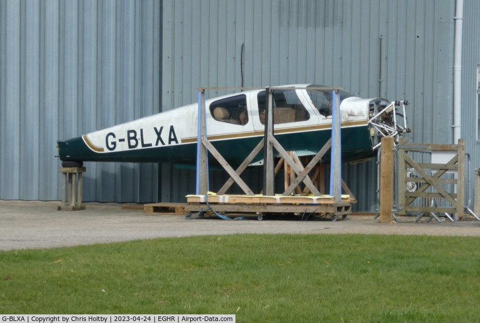G-BLXA, 1982 Socata TB-20 Trinidad C/N 284, Engineless & wingless & stored outside the hangar at Goodwood Aerodrome, West Sussex.