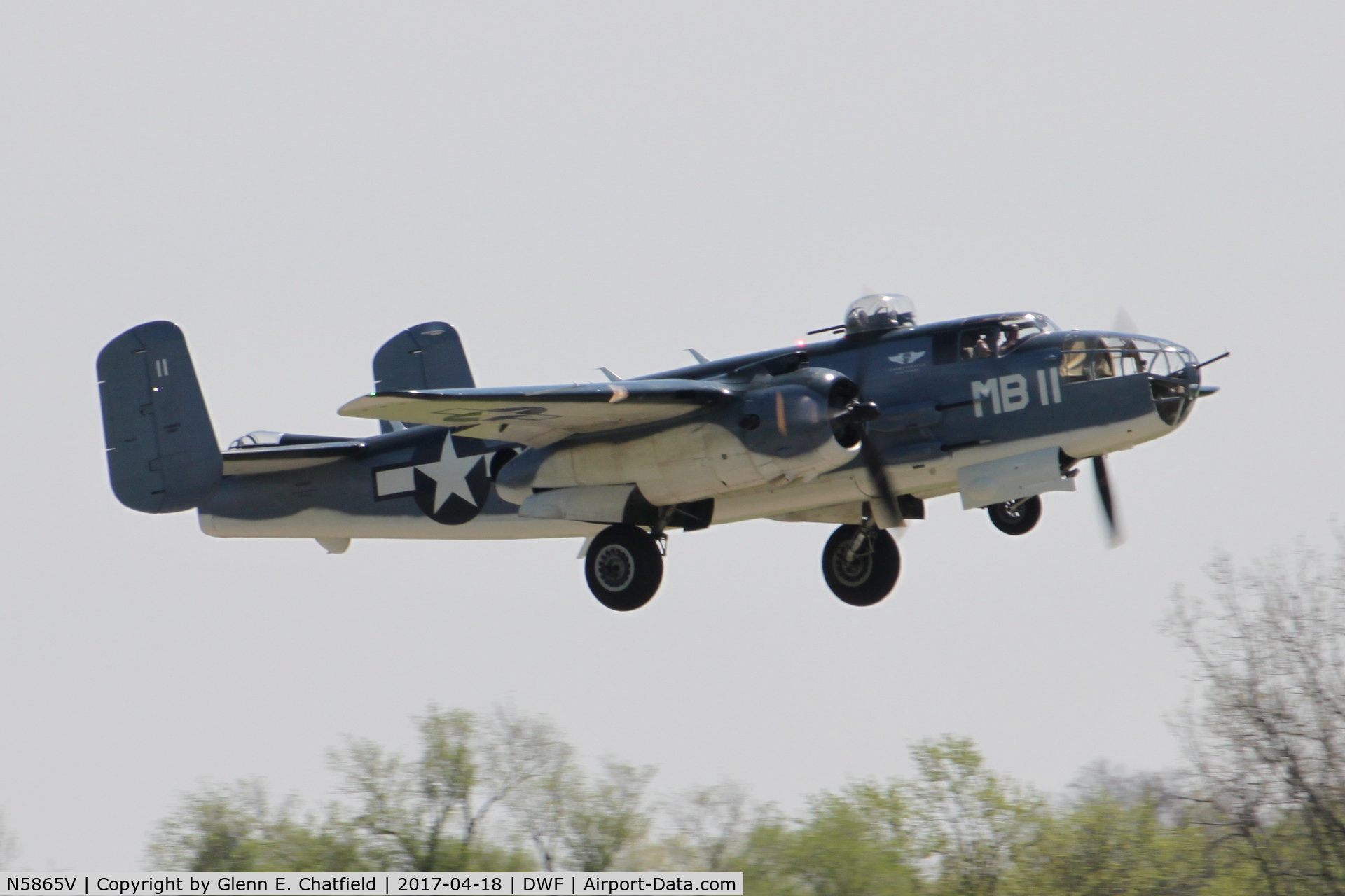 N5865V, 1945 North American B-25J Mitchell Mitchell C/N 108-34263, Departing after the 75th Anniversary of the Doolittle Raid.