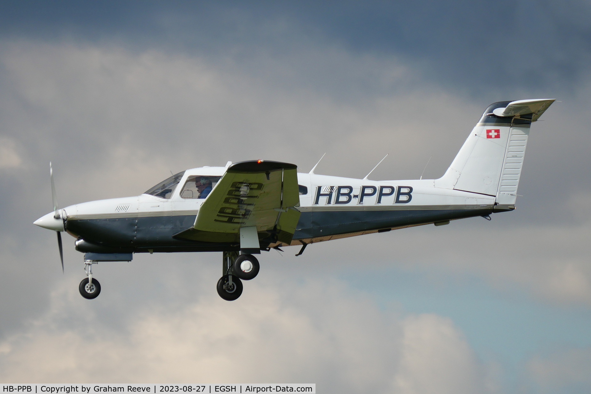 HB-PPB, 1979 Piper PA-28RT-201T Turbo Arrow IV Arrow IV C/N 28R-7931278, Landing at Norwich.
