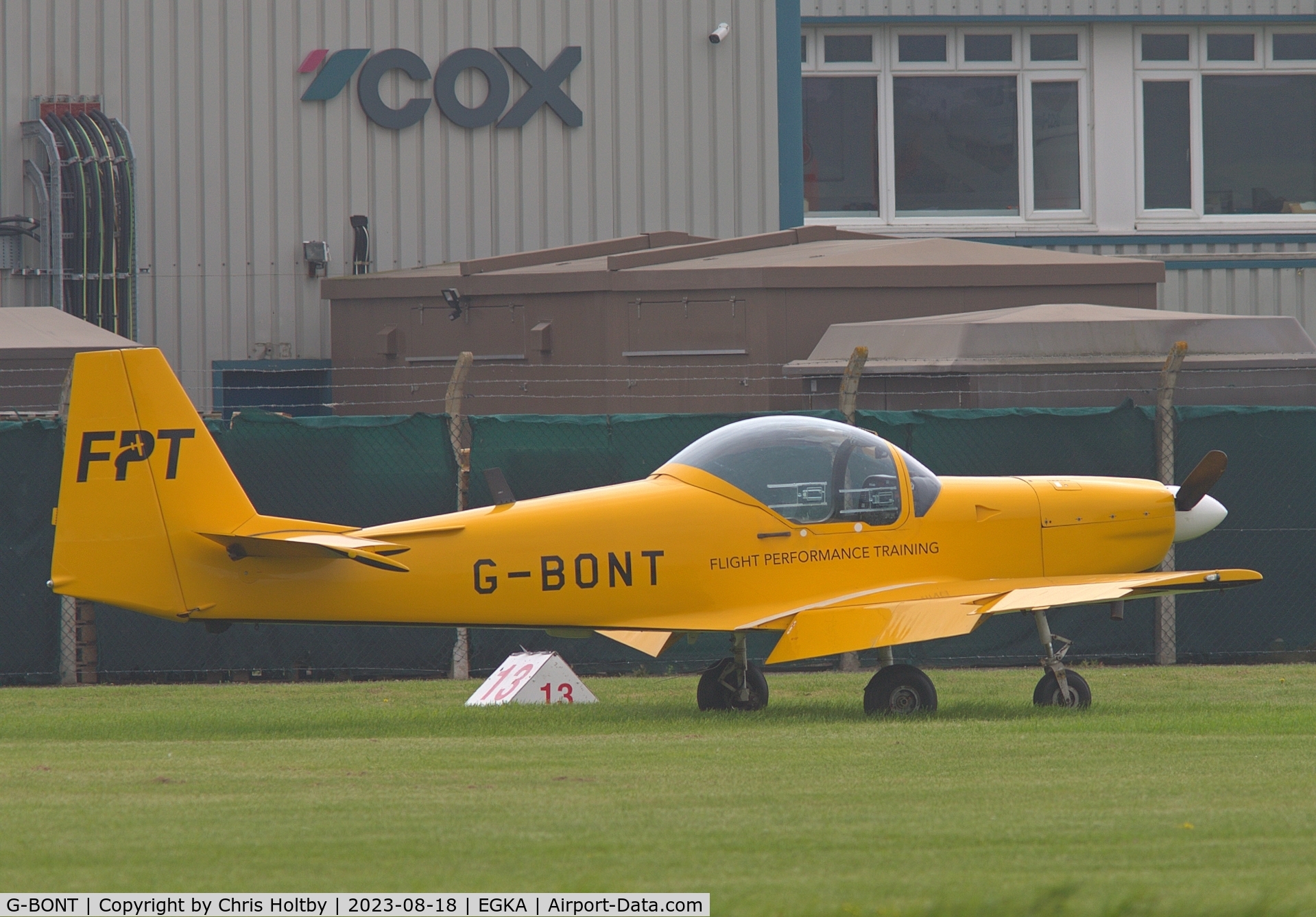 G-BONT, 1988 Slingsby T-67M Firefly Mk.II C/N 2054, In its usual parking spot at Shoreham Airport, E Sussex