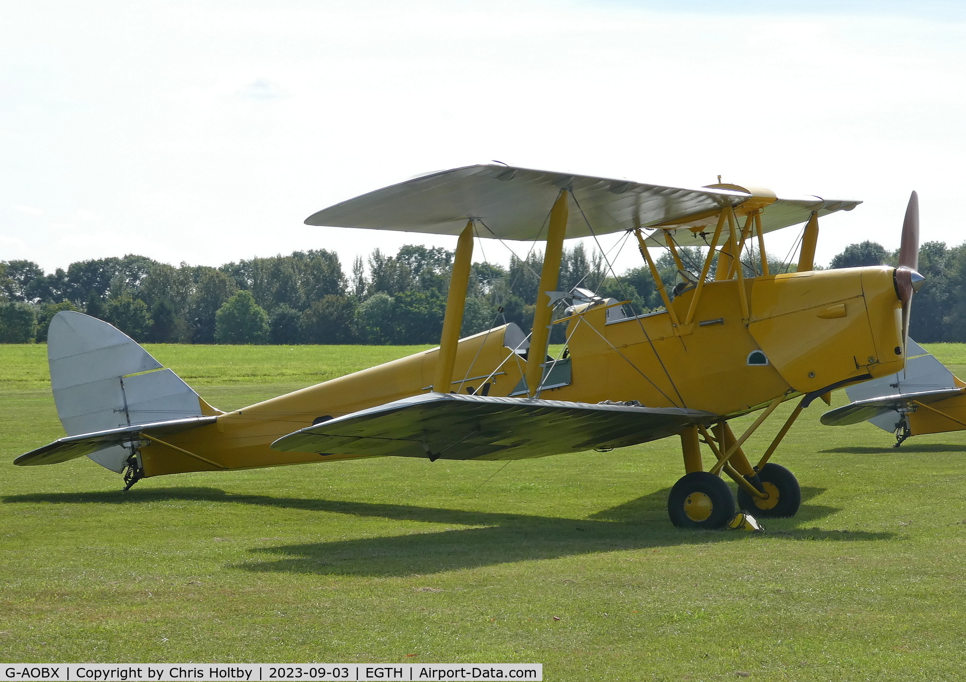 G-AOBX, 1940 De Havilland DH-82A Tiger Moth II C/N 83653, At Old Warden to take part in the Vintage Airshow 2023